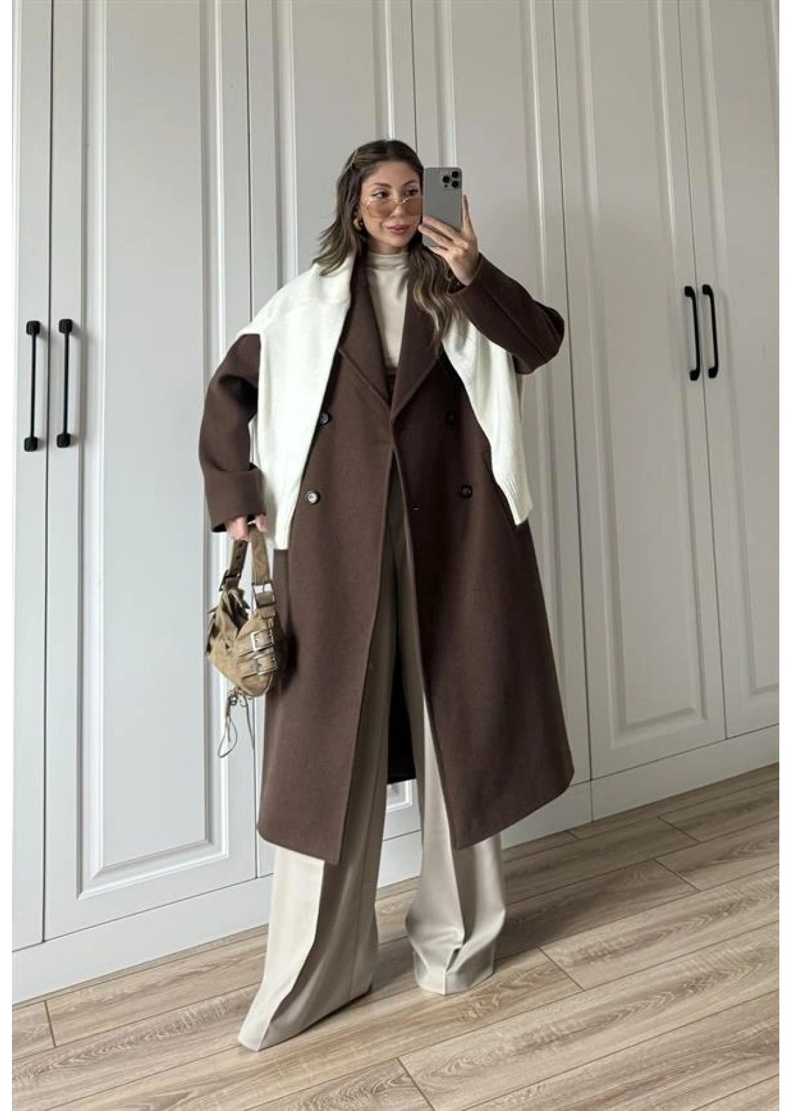 Zr Model Oversize Kahve Kaşe Kaban