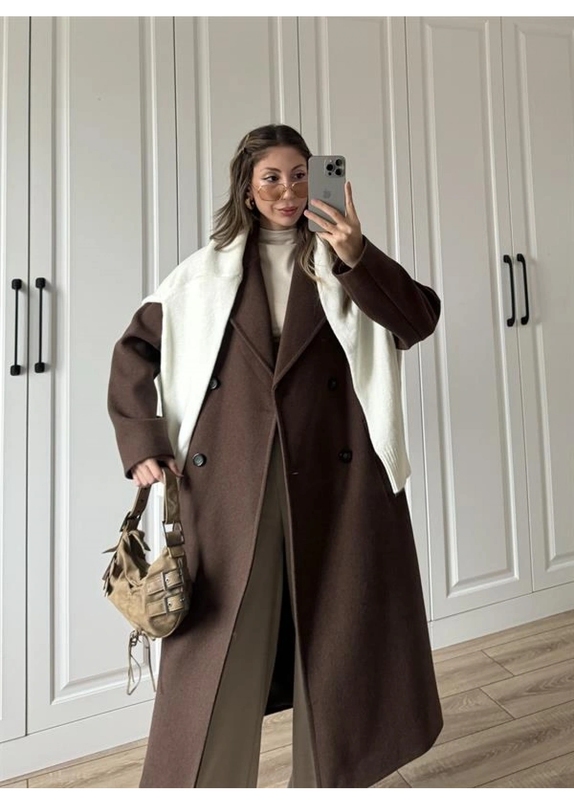 Zr Model Oversize Kahve Kaşe Kaban