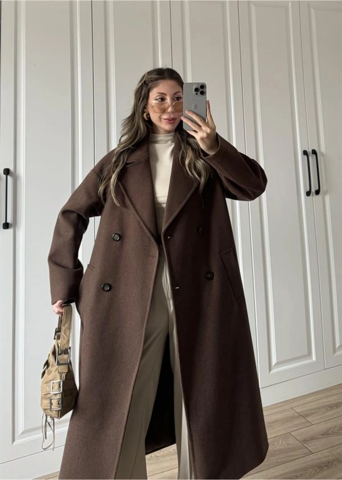 Zr Model Oversize Kahve Kaşe Kaban