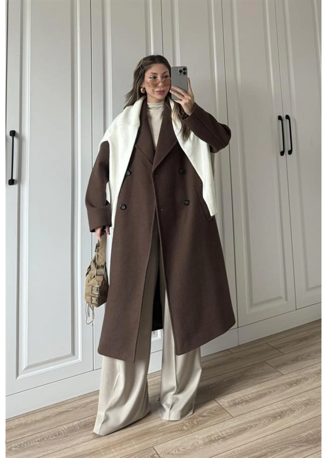 Zr Model Oversize Kahve Kaşe Kaban