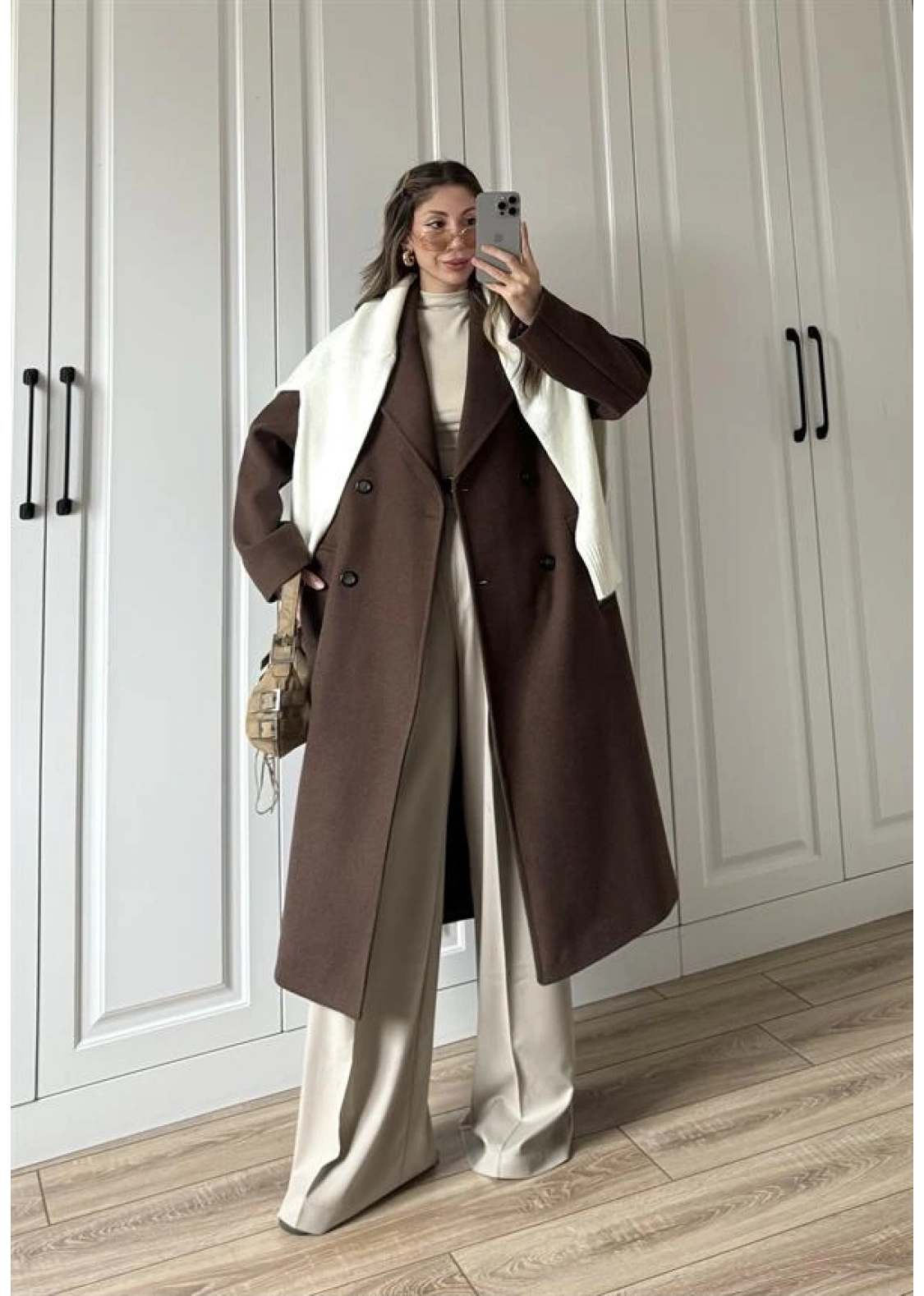 Zr Model Oversize Kahve Kaşe Kaban