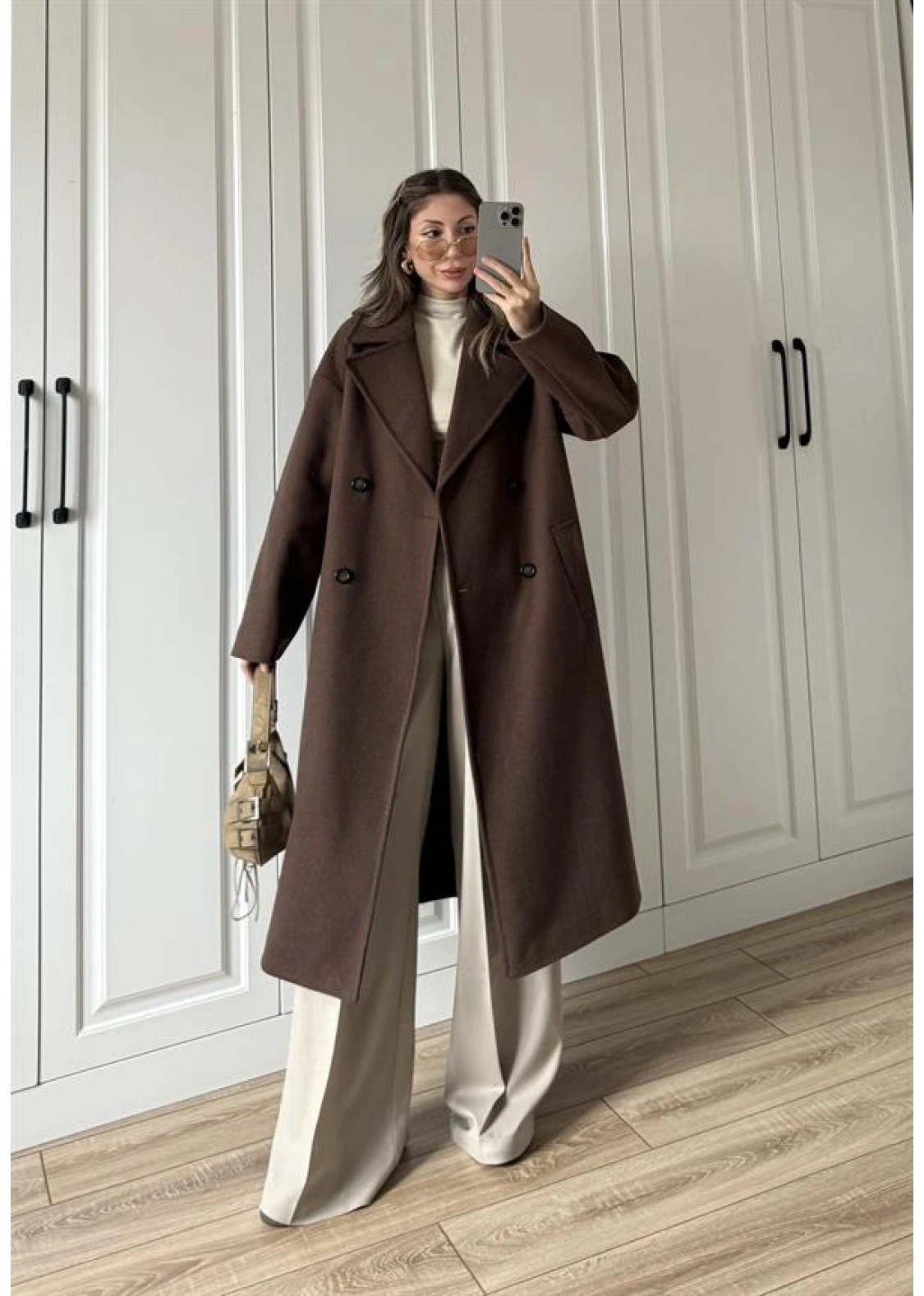 Zr Model Oversize Kahve Kaşe Kaban