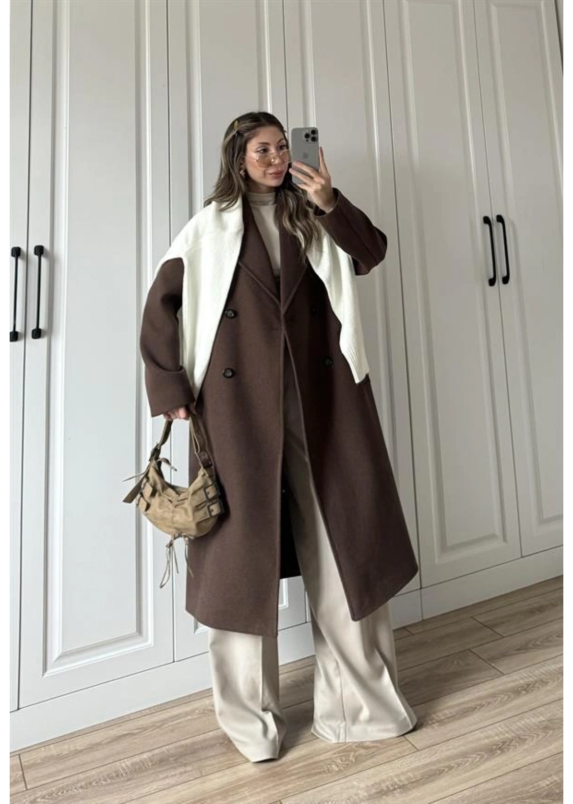 Zr Model Oversize Kahve Kaşe Kaban