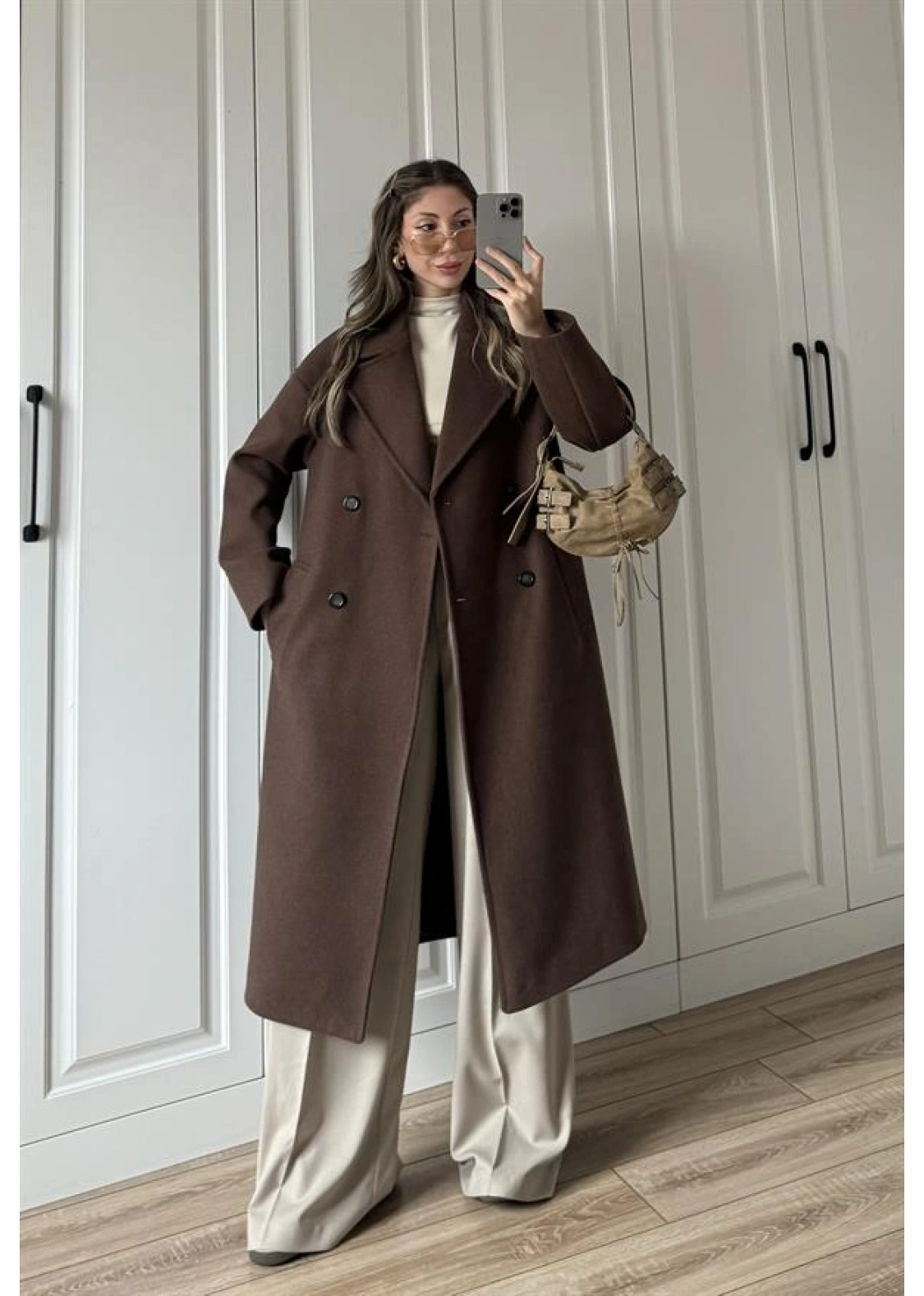 Zr Model Oversize Kahve Kaşe Kaban