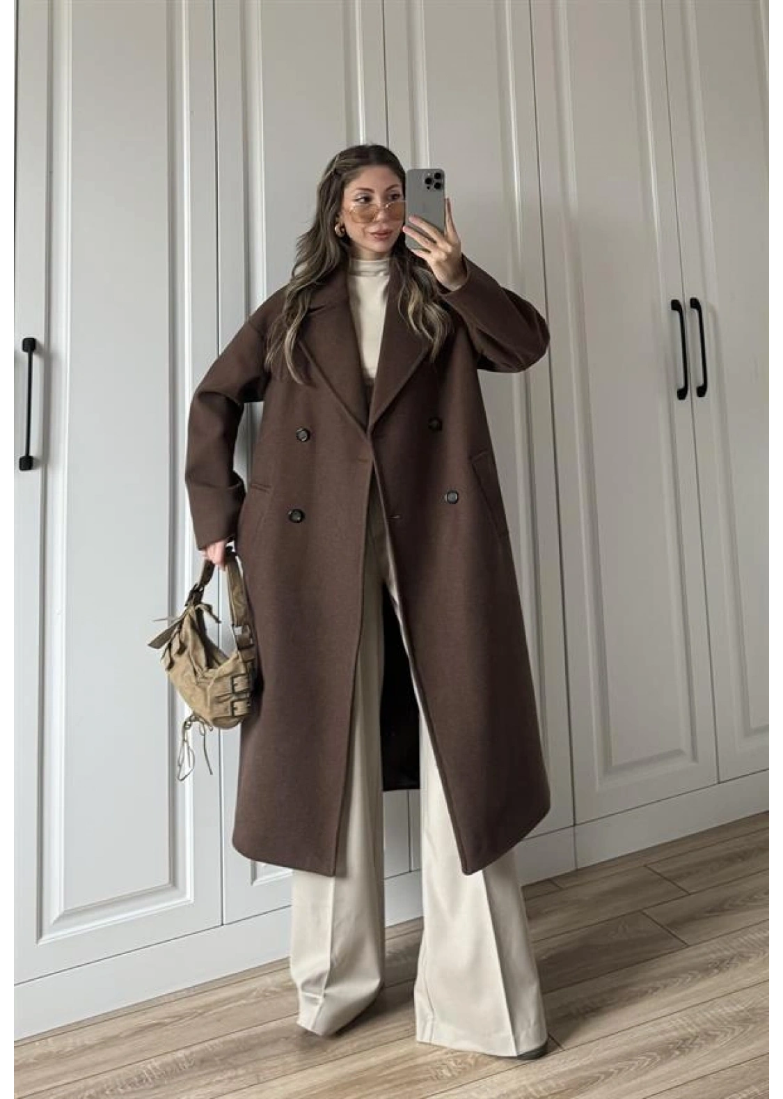 Zr Model Oversize Kahve Kaşe Kaban