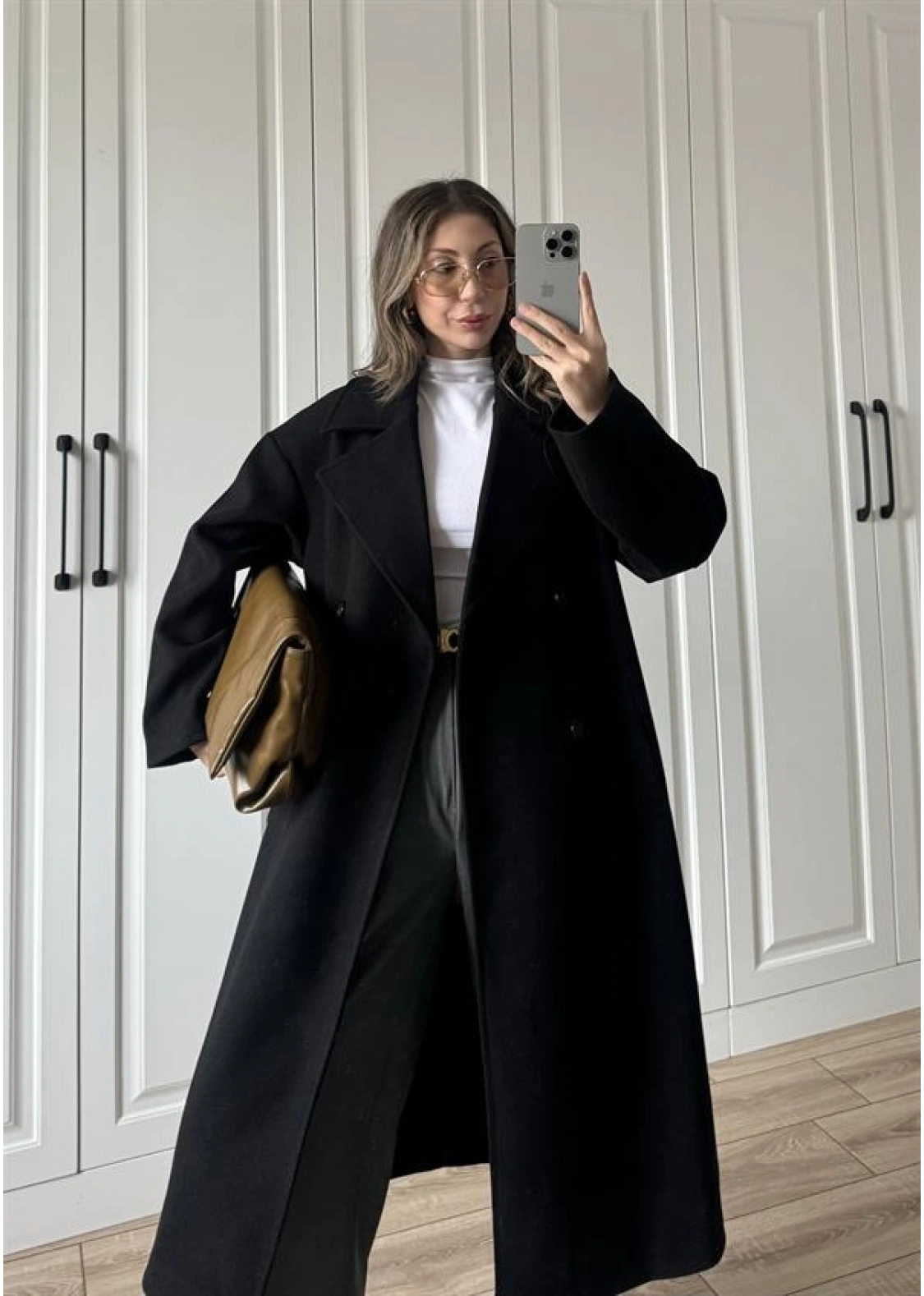 Zr Model Oversize Siyah Kaşe Kaban