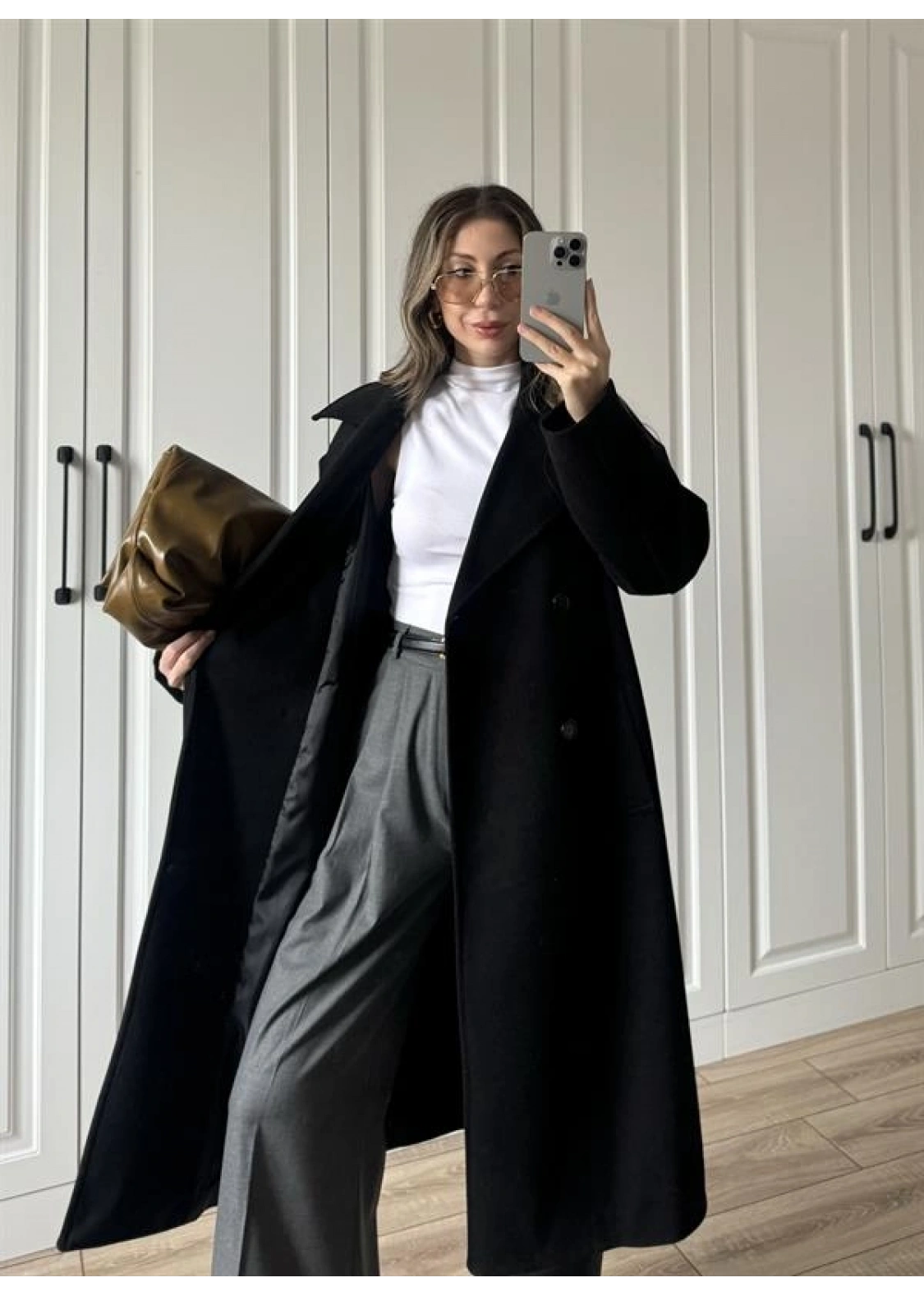 Zr Model Oversize Siyah Kaşe Kaban