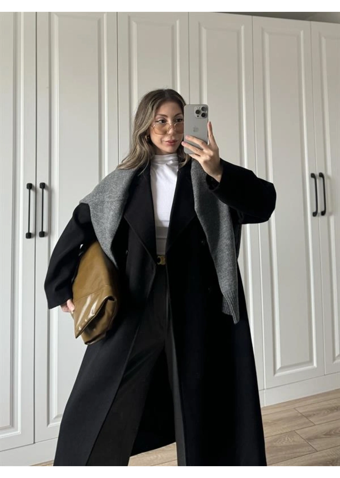 Zr Model Oversize Siyah Kaşe Kaban