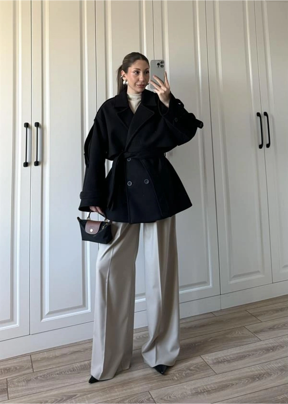 Zr Model Rose Oversize Siyah Kaşe Kaban