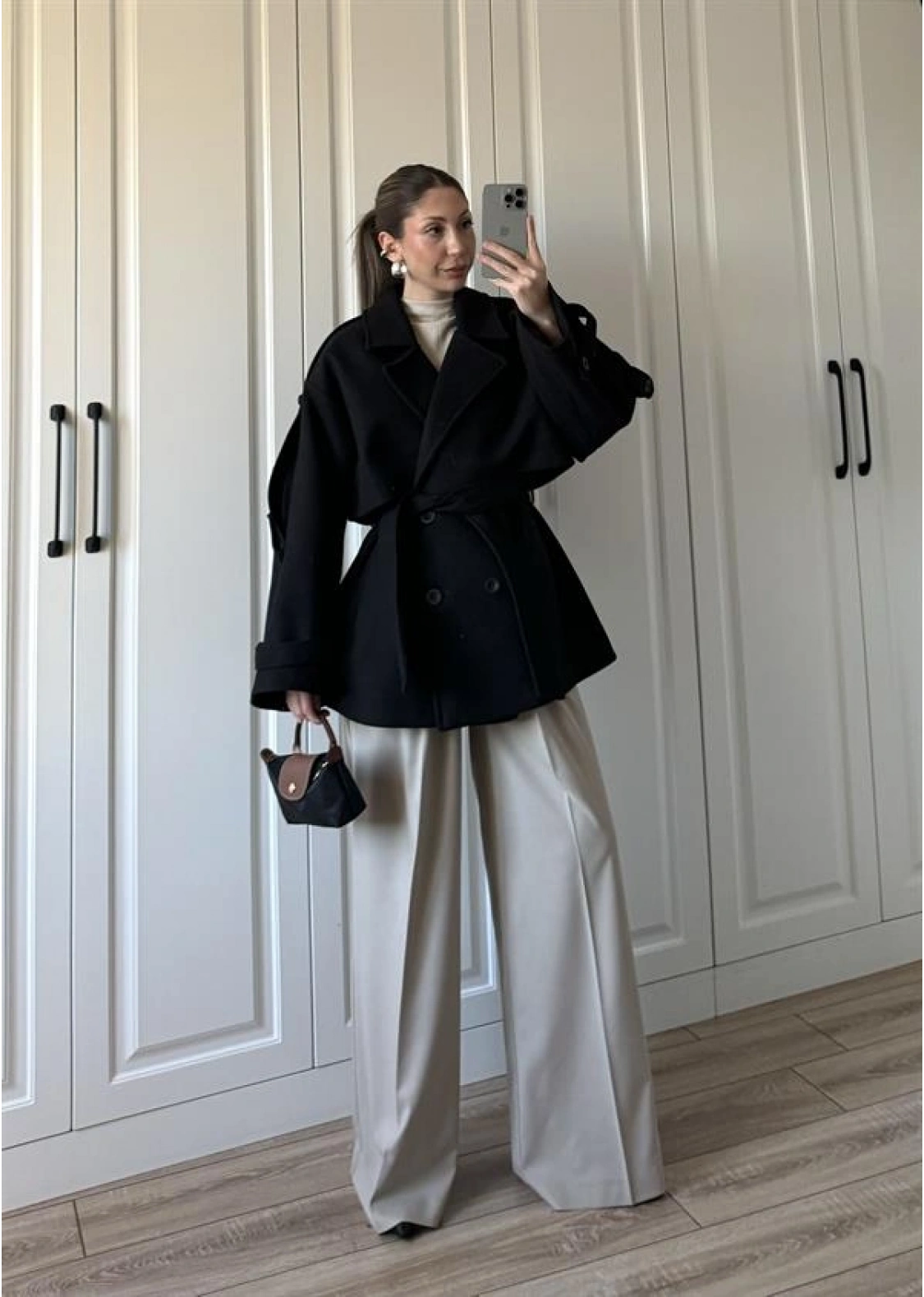 Zr Model Rose Oversize Siyah Kaşe Kaban