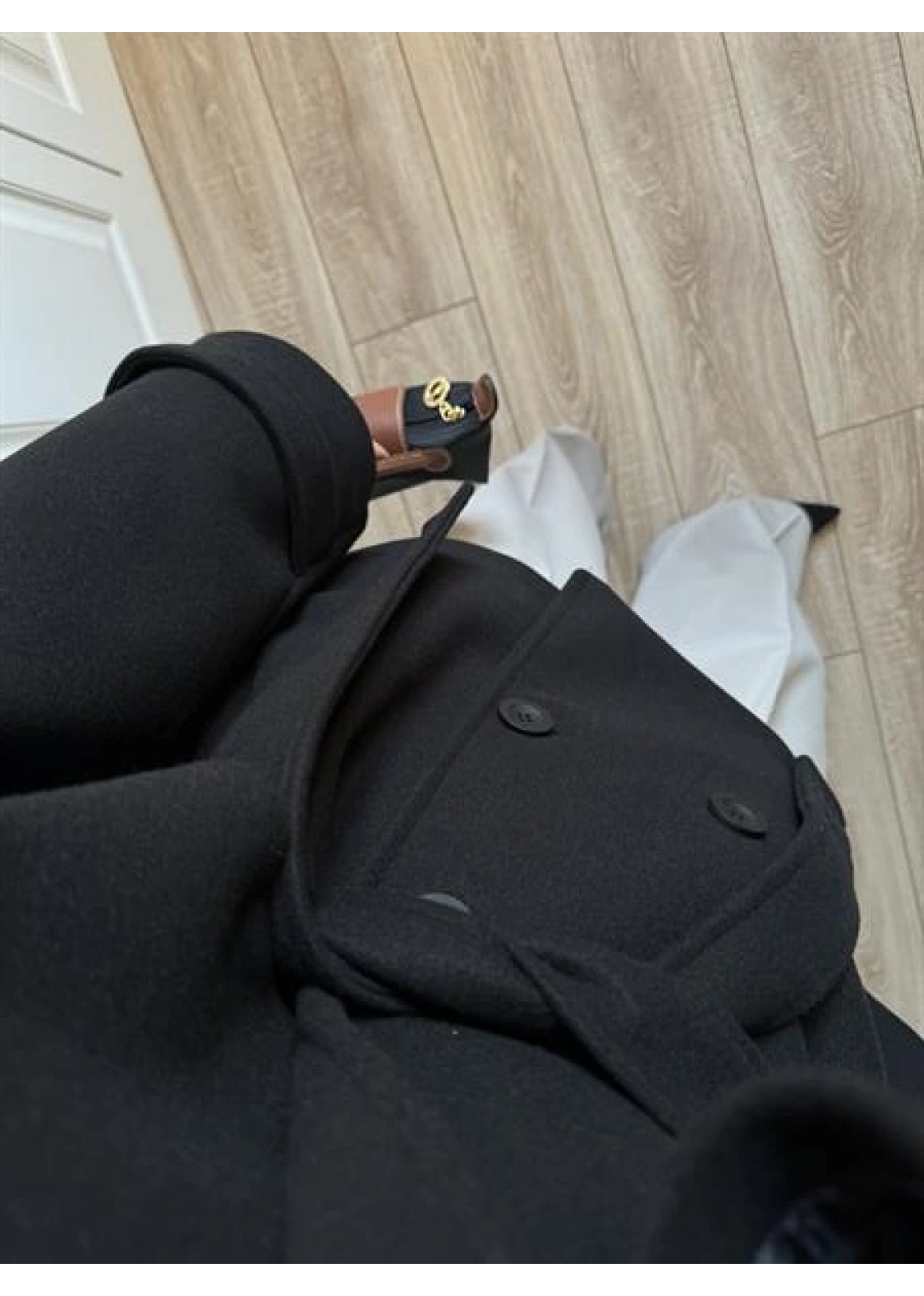 Zr Model Rose Oversize Siyah Kaşe Kaban