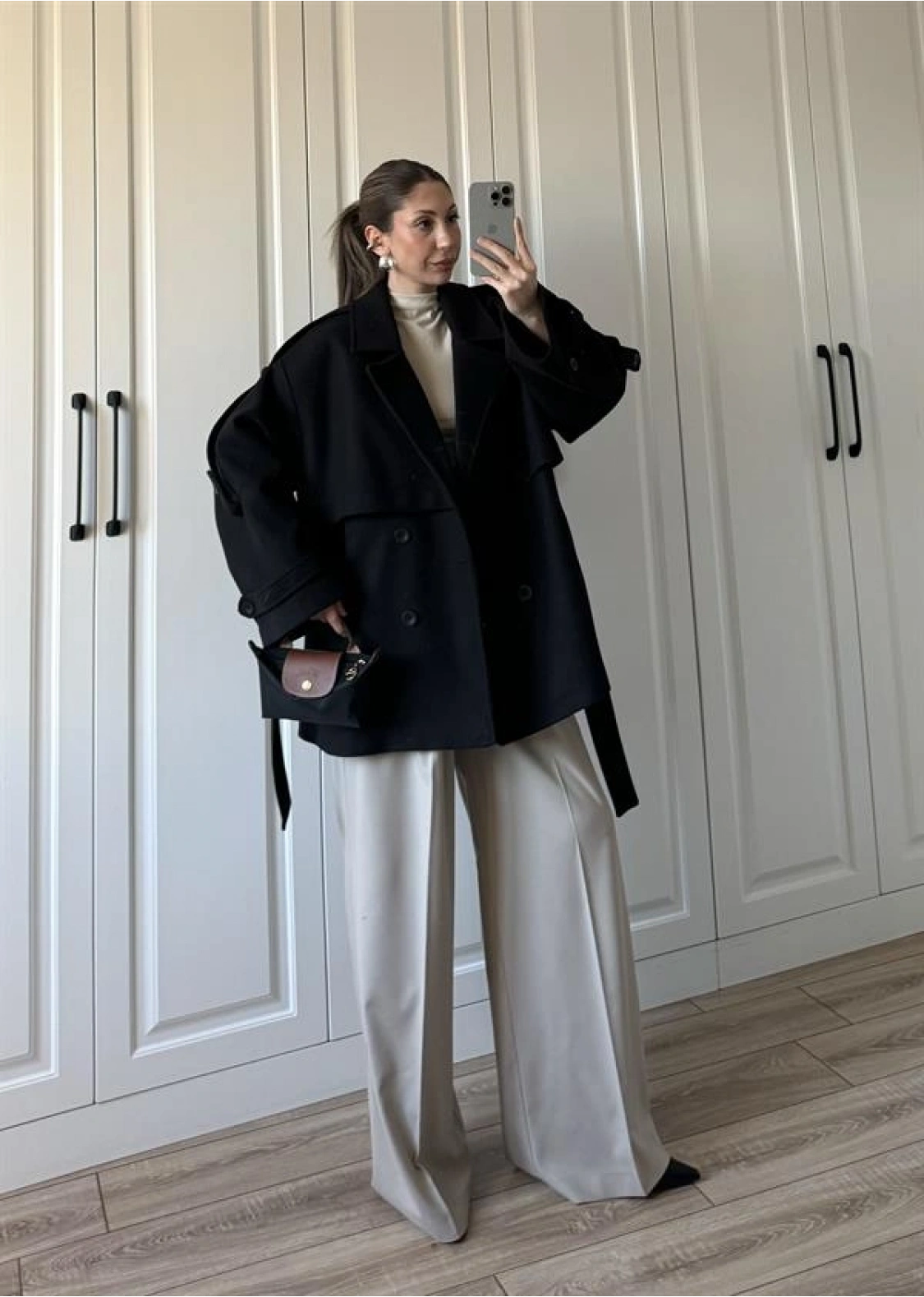 Zr Model Rose Oversize Siyah Kaşe Kaban