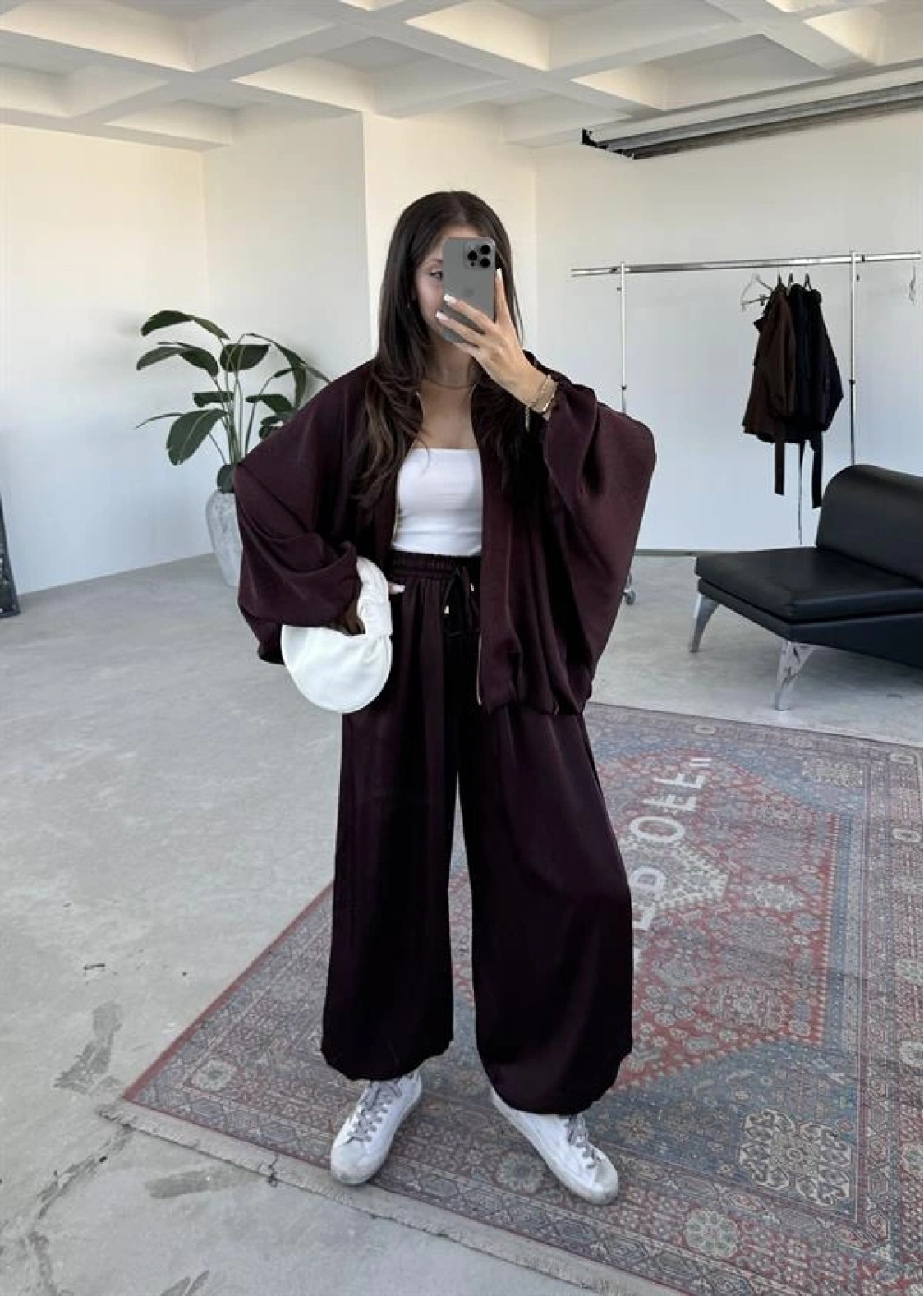 Zr Saten Oversize Bordo Bomber Ceket