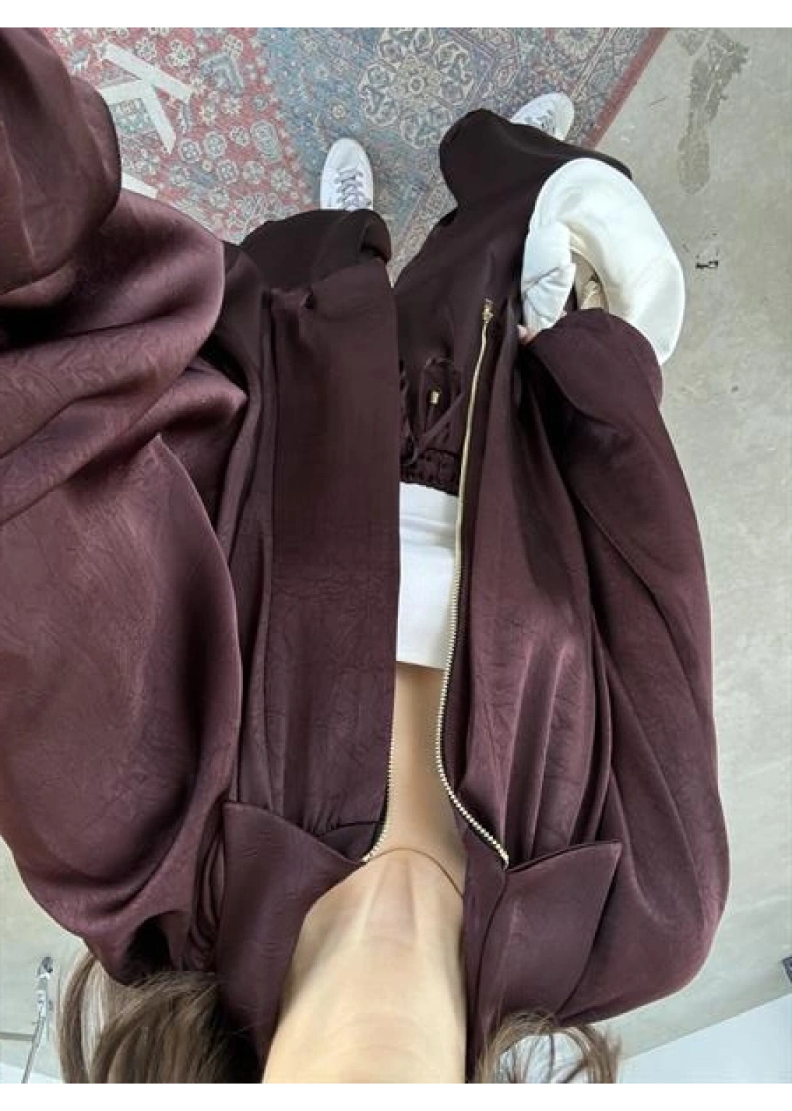 Zr Saten Oversize Bordo Bomber Ceket
