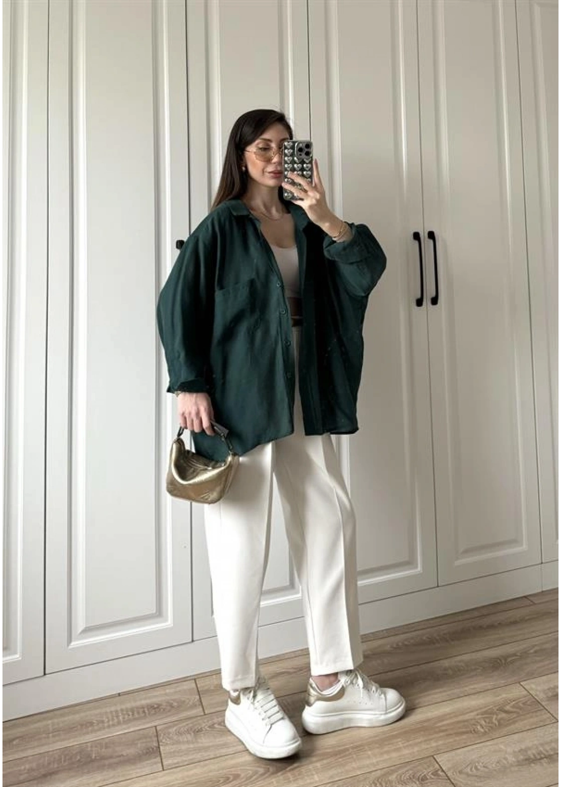 Zümrüt Yeşilİ Oversize Tensel Gömlek