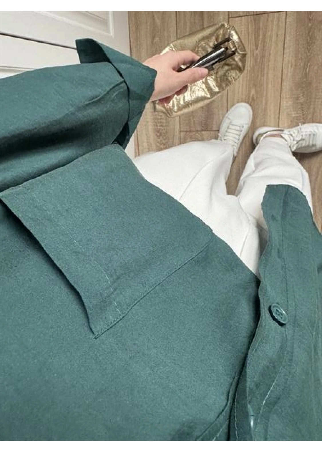 Zümrüt Yeşilİ Oversize Tensel Gömlek