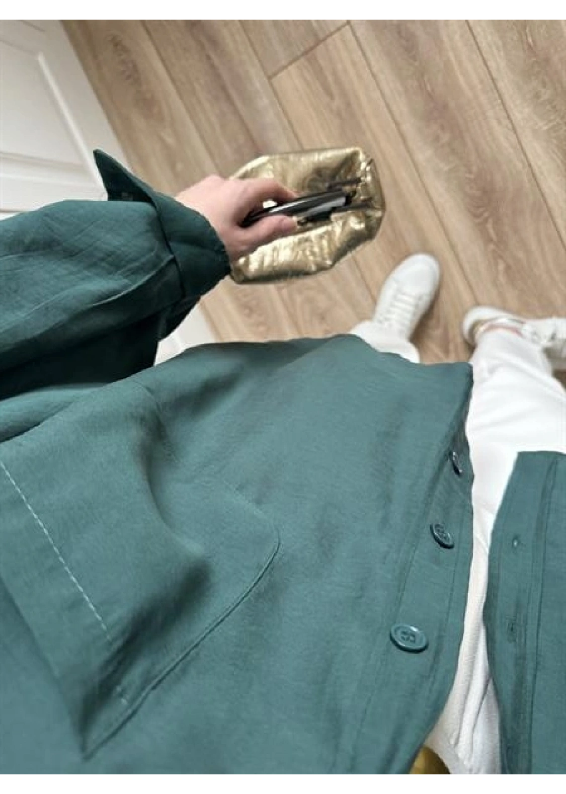 Zümrüt Yeşilİ Oversize Tensel Gömlek