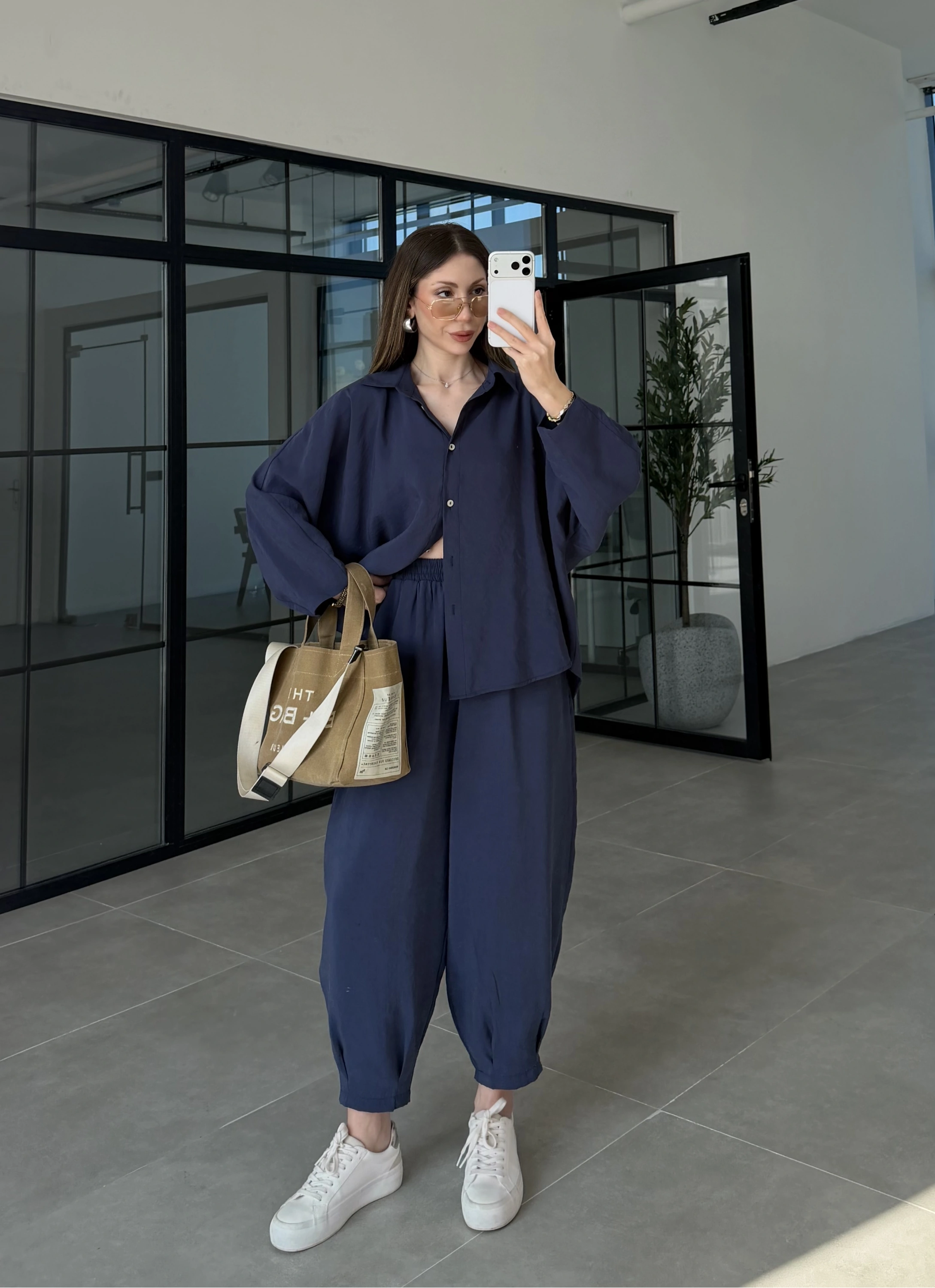 Tensel Oversize Lacivert Şalvar Takım