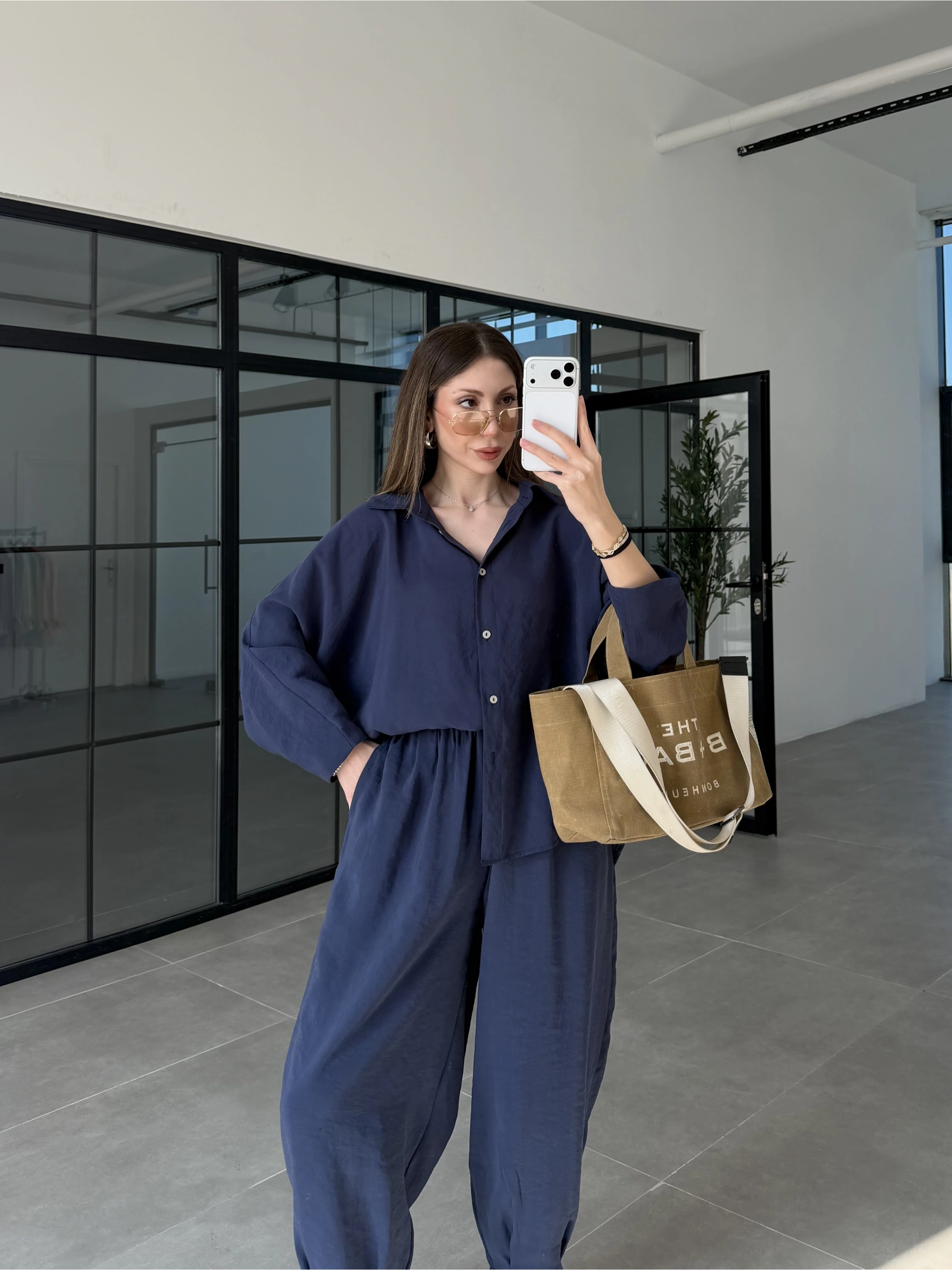 Tensel Oversize Lacivert Şalvar Takım