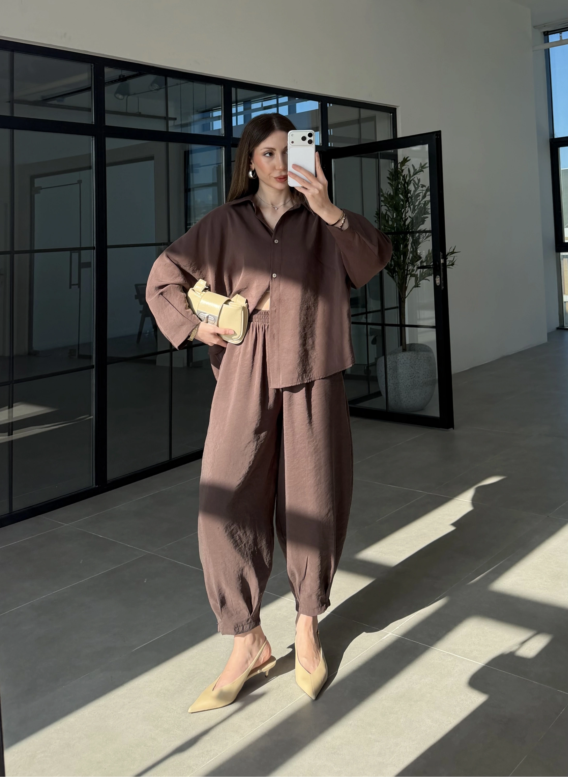 Tensel Oversize Kahve Şalvar Takım