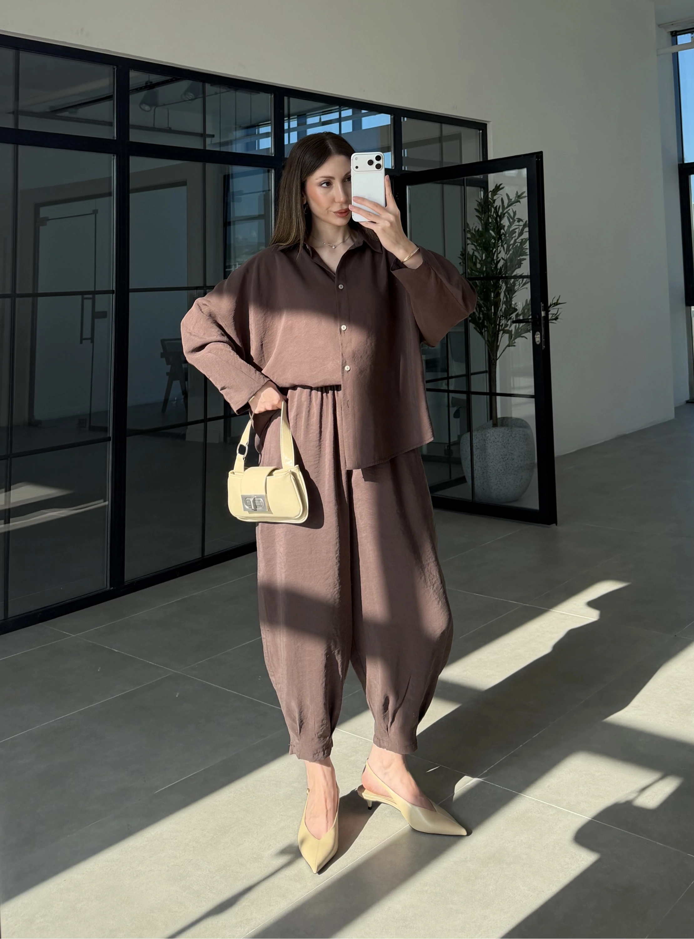 Tensel Oversize Kahve Şalvar Takım