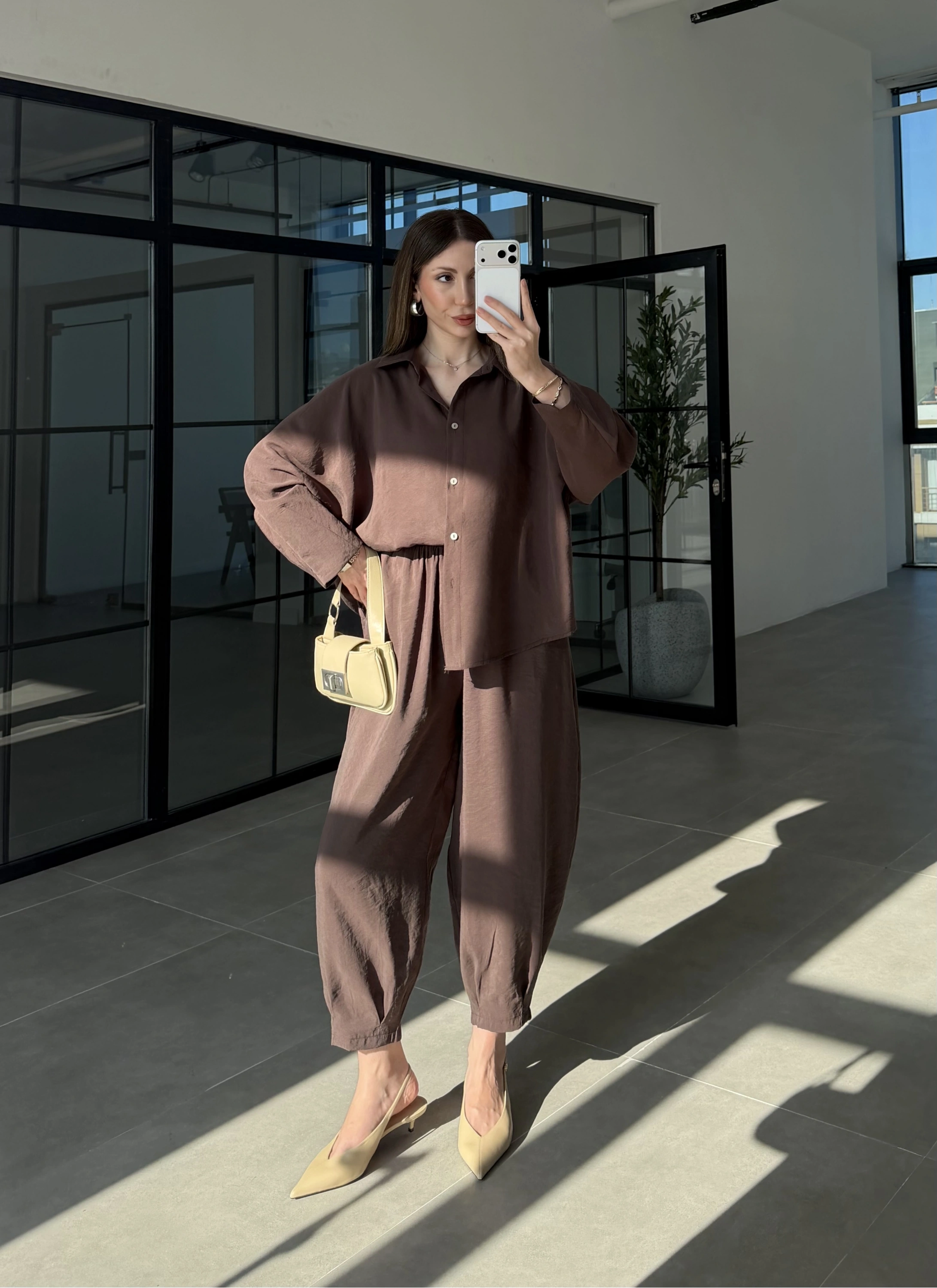 Tensel Oversize Kahve Şalvar Takım