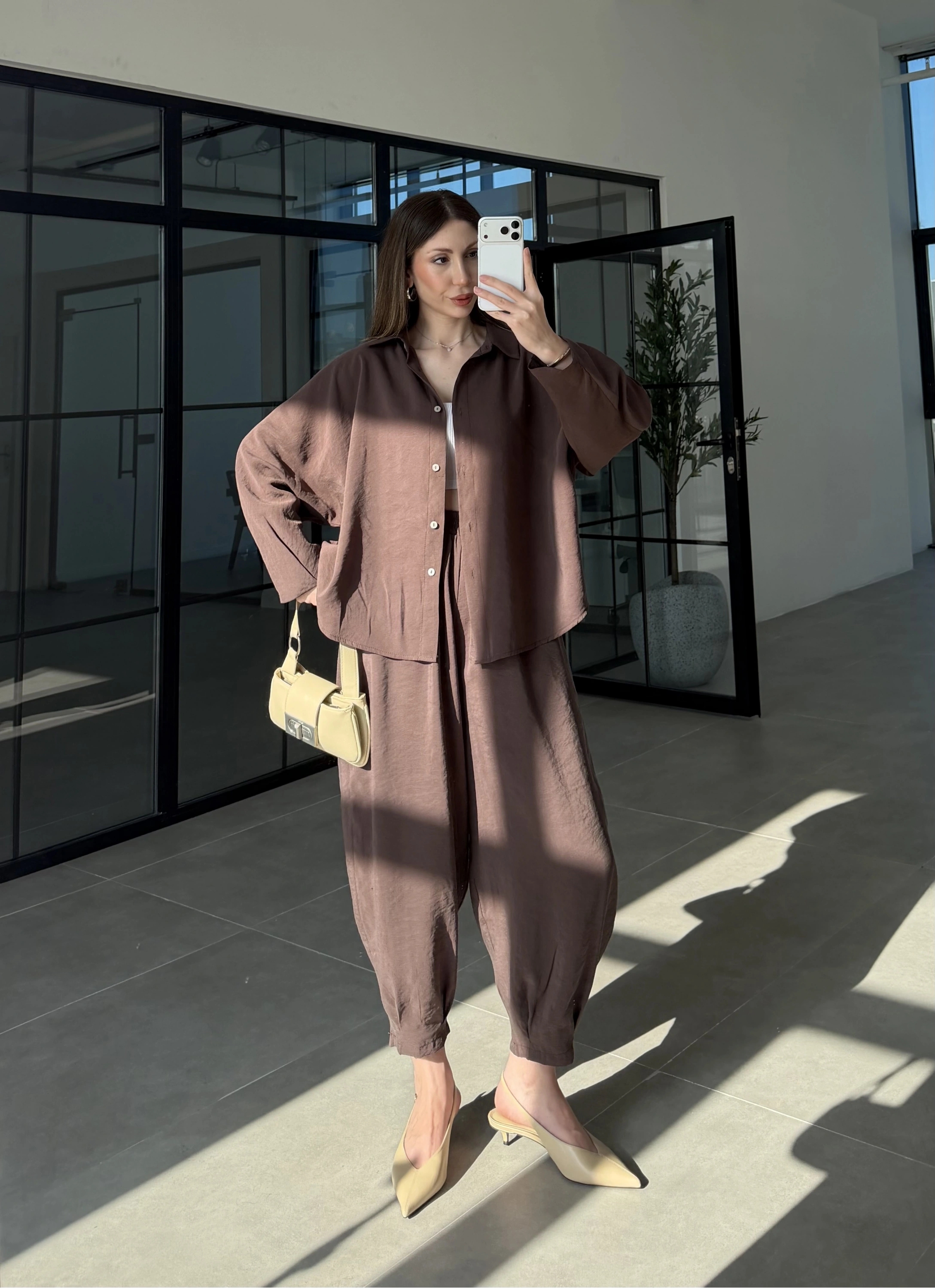 Tensel Oversize Kahve Şalvar Takım
