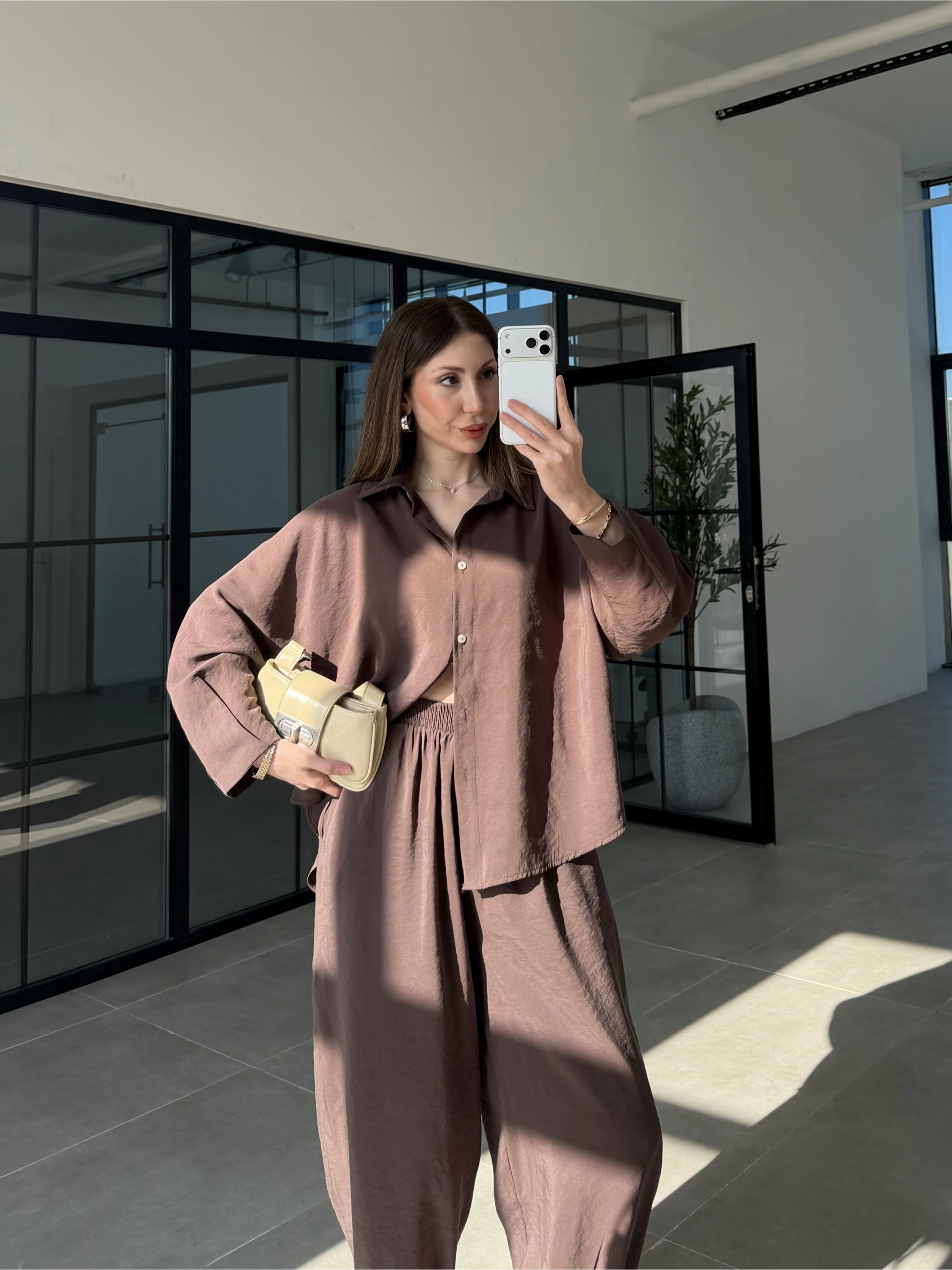 Tensel Oversize Kahve Şalvar Takım