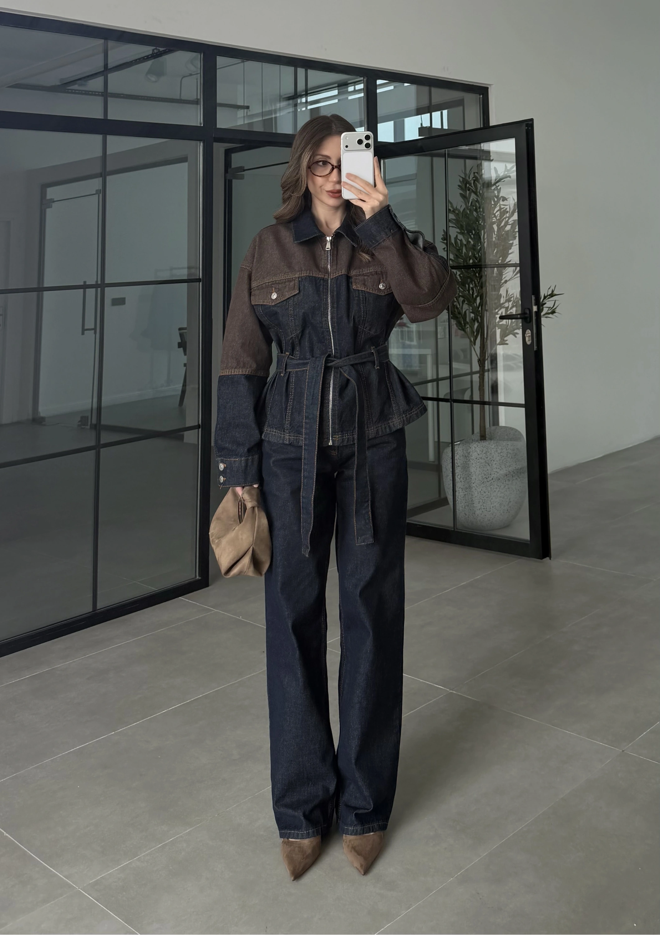 Çift Renk Denim Ceket Pantolon Takım