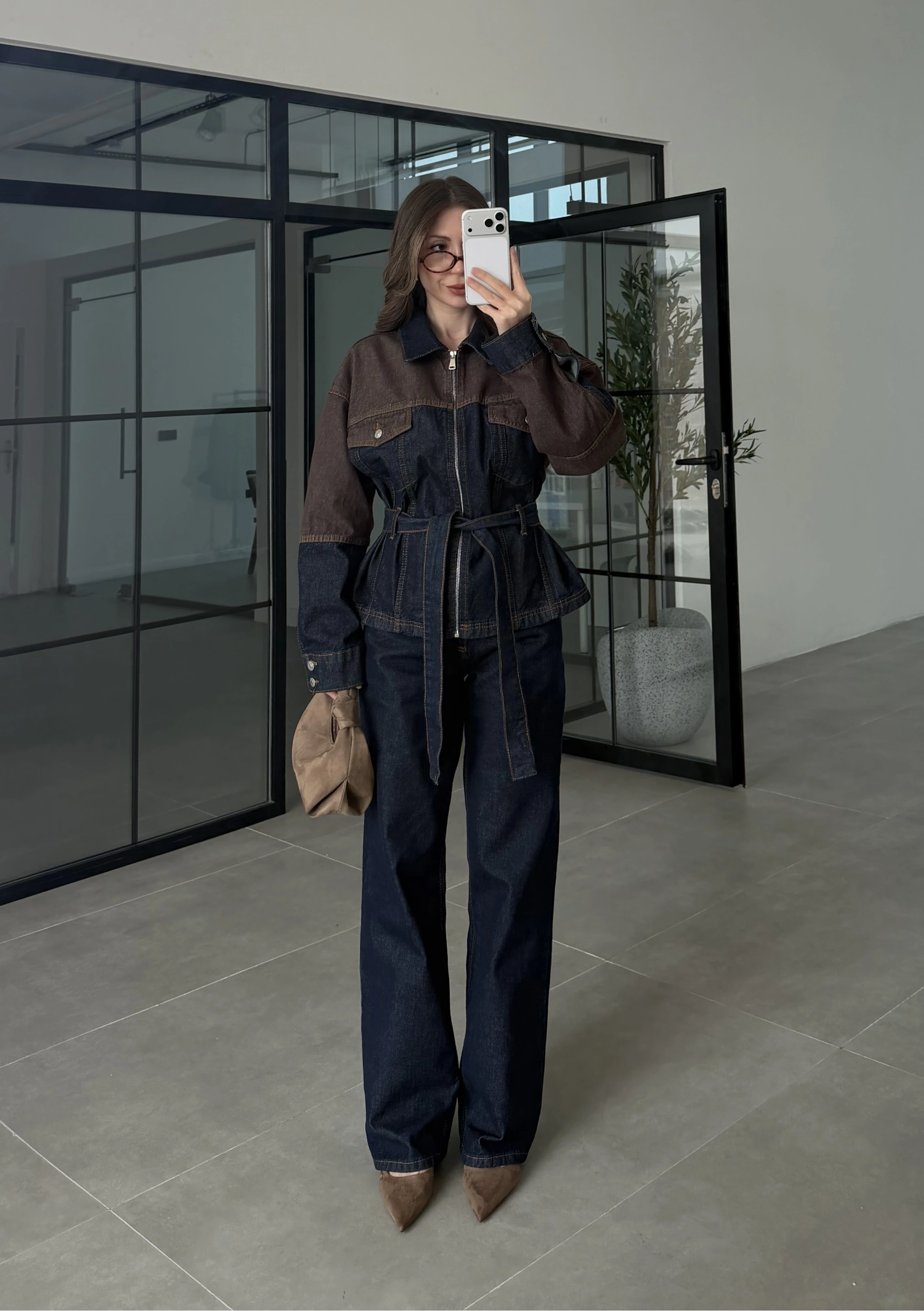 Çift Renk Denim Ceket Pantolon Takım