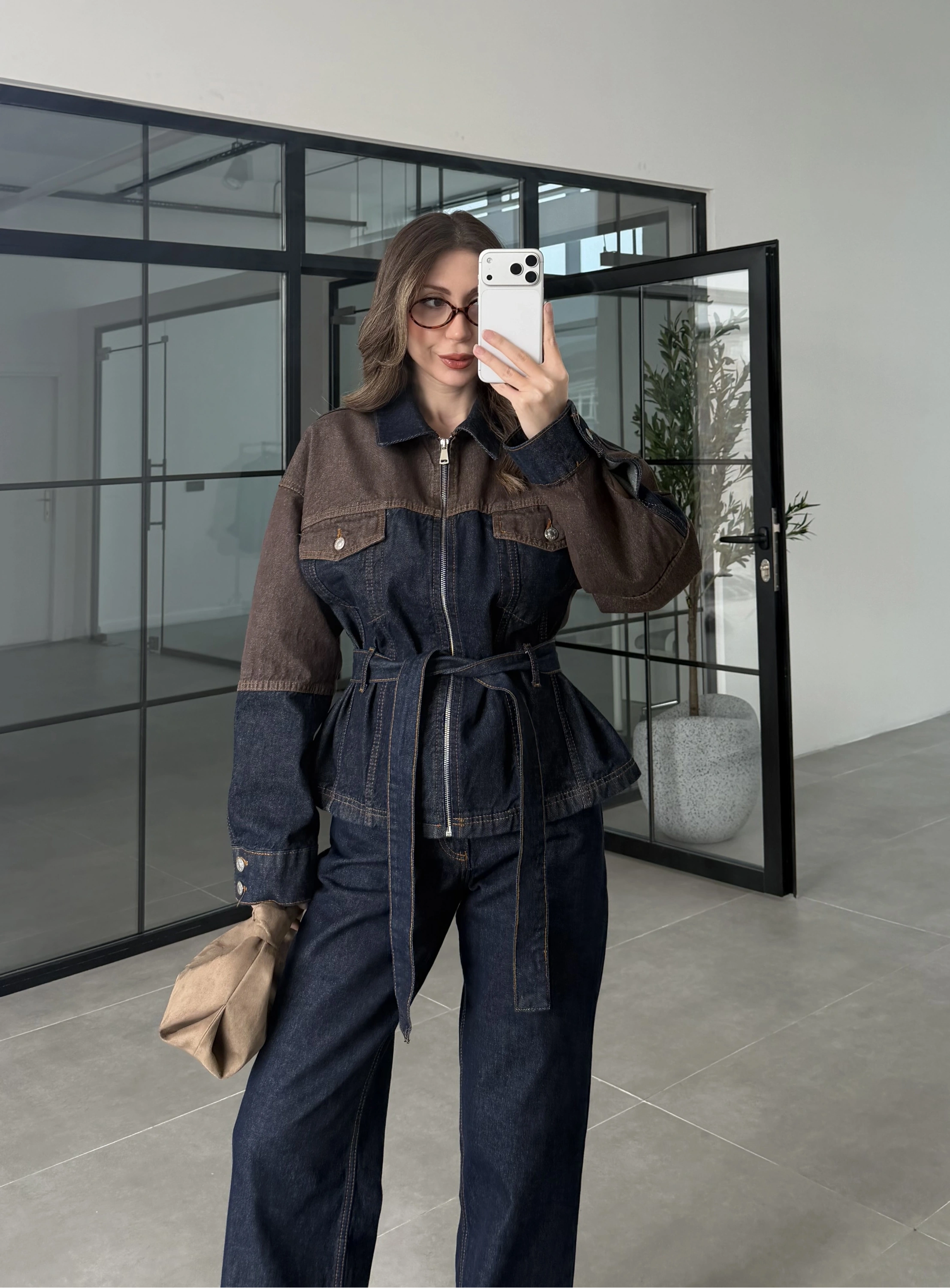 Çift Renk Denim Ceket Pantolon Takım