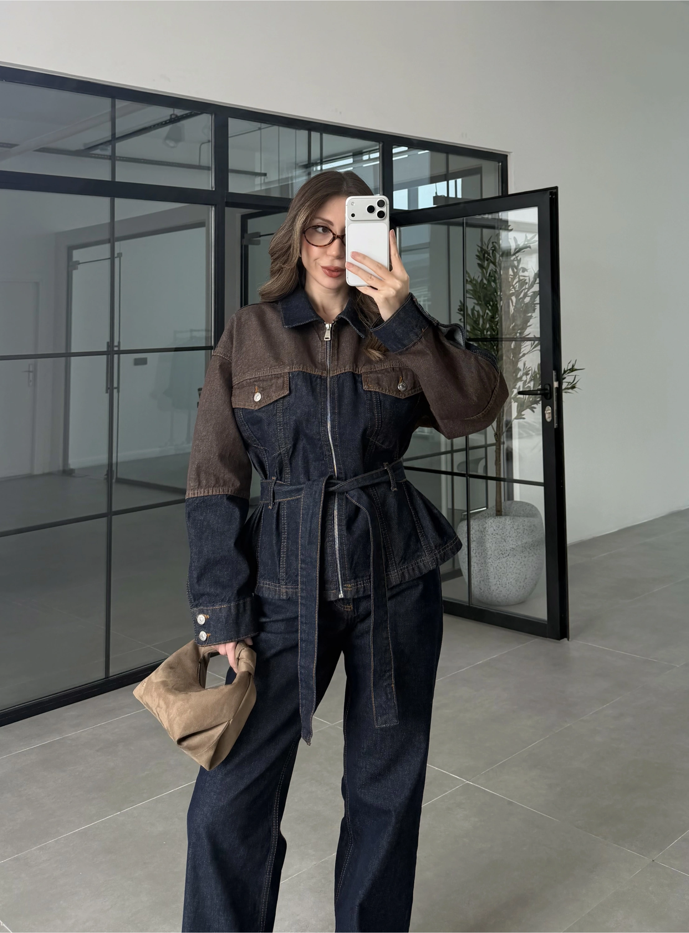 Çift Renk Denim Ceket Pantolon Takım