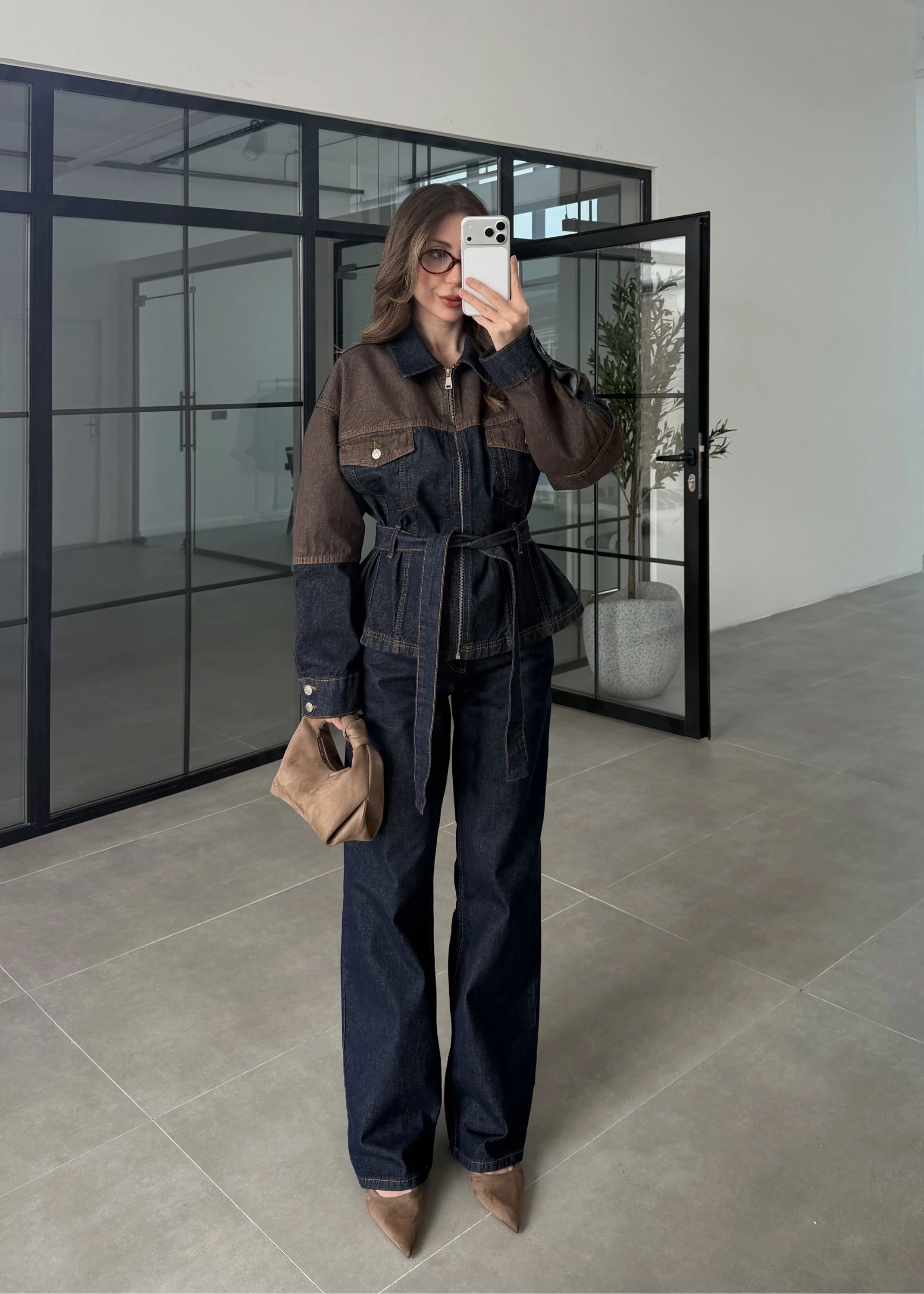 Çift Renk Denim Ceket Pantolon Takım