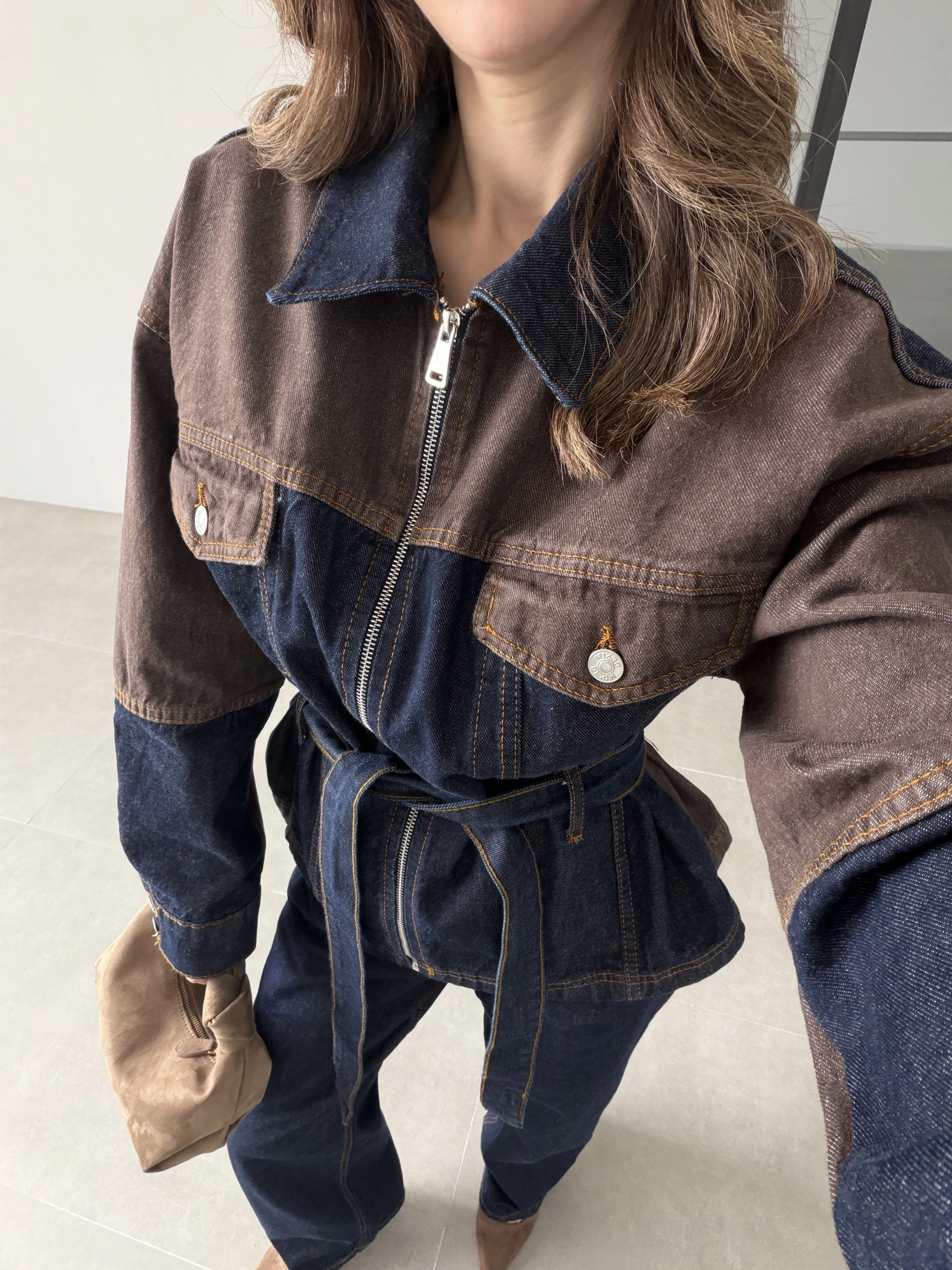 Çift Renk Denim Ceket Pantolon Takım