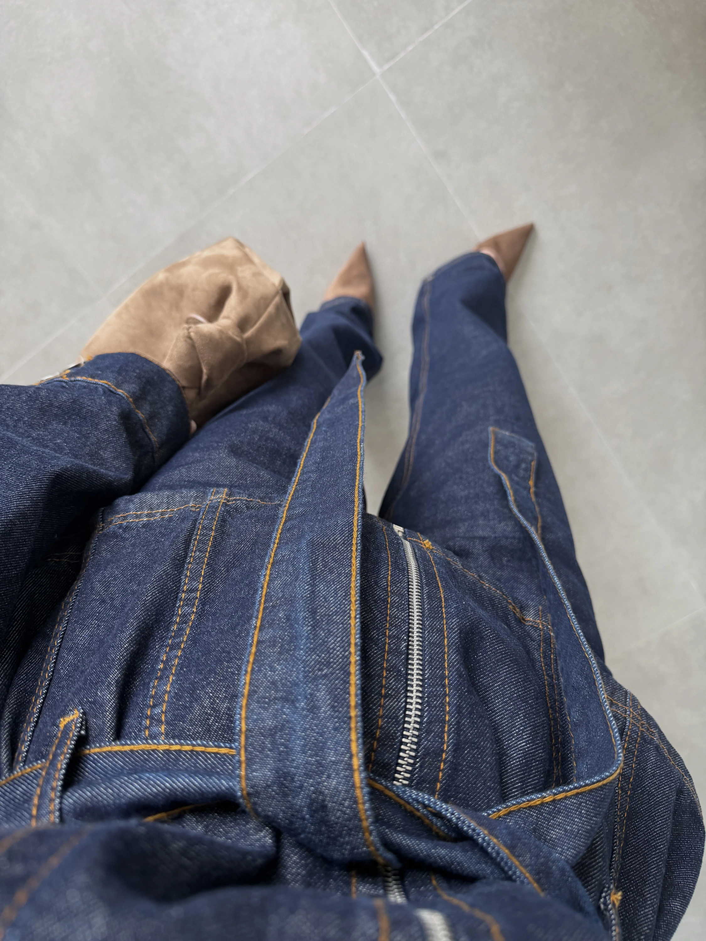 Çift Renk Denim Ceket Pantolon Takım