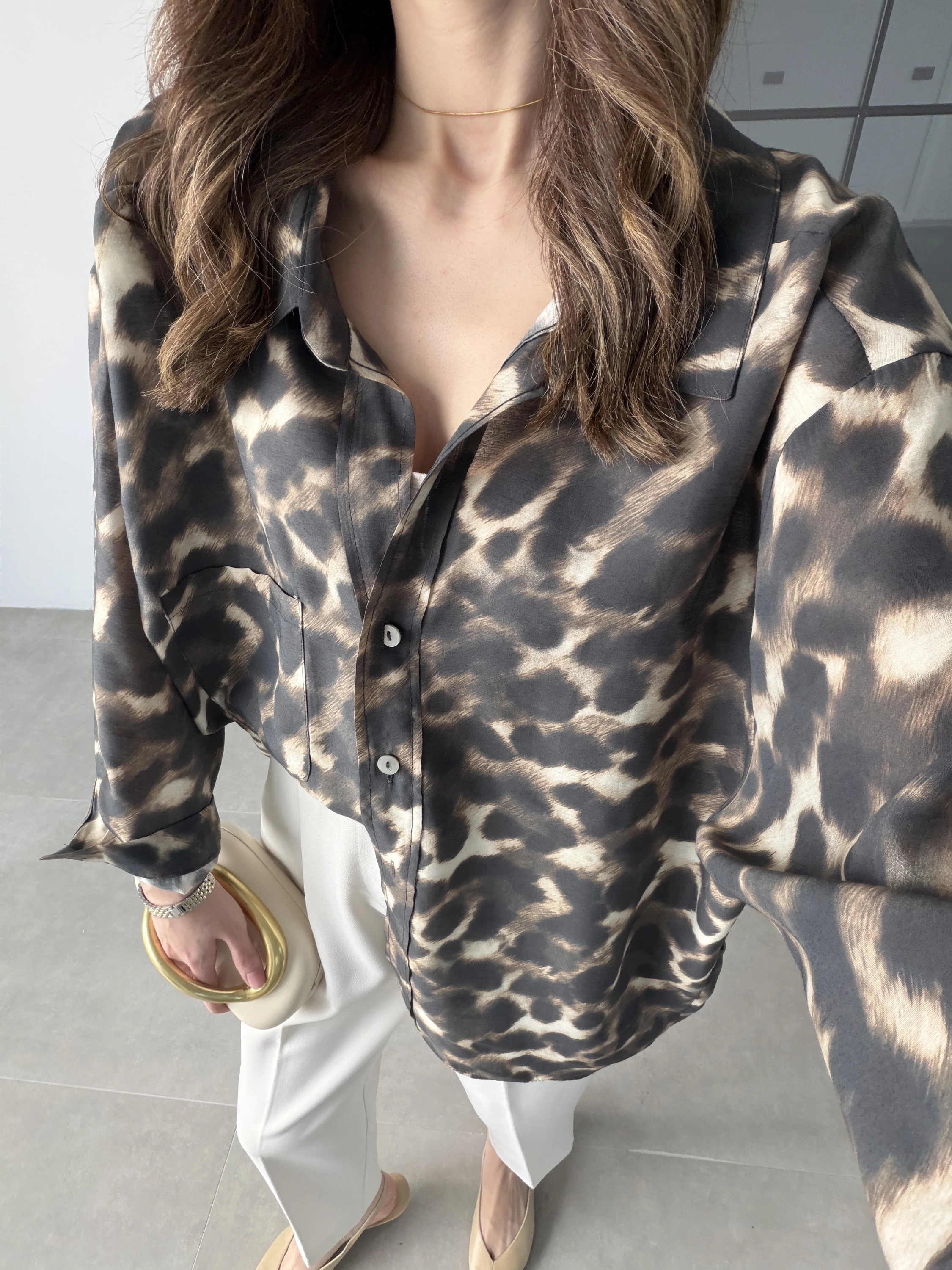 Leopar Desenli Oversize Tensel Gömlek