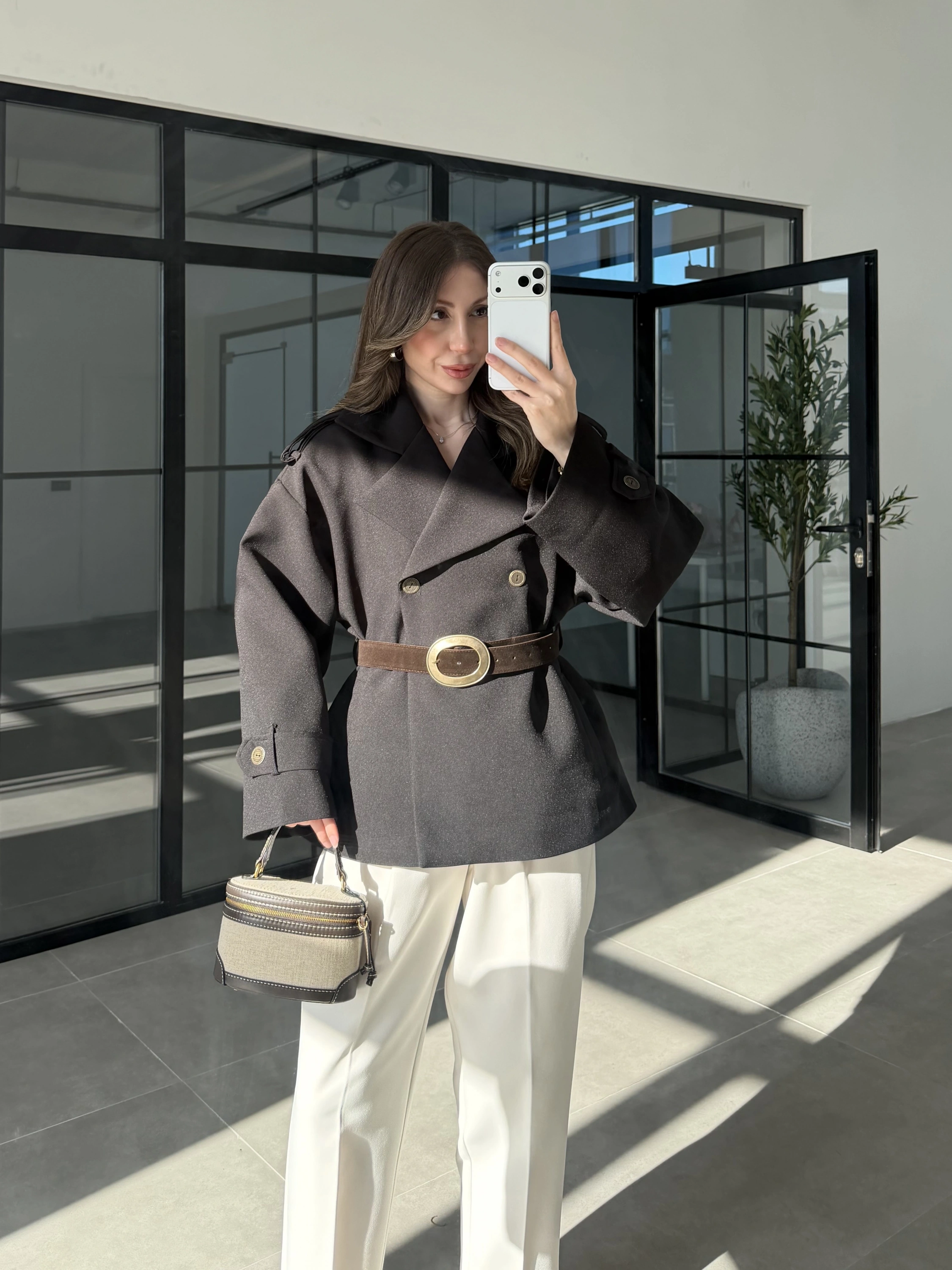 Sarah Kemerli Astarlı Siyah Trençkot