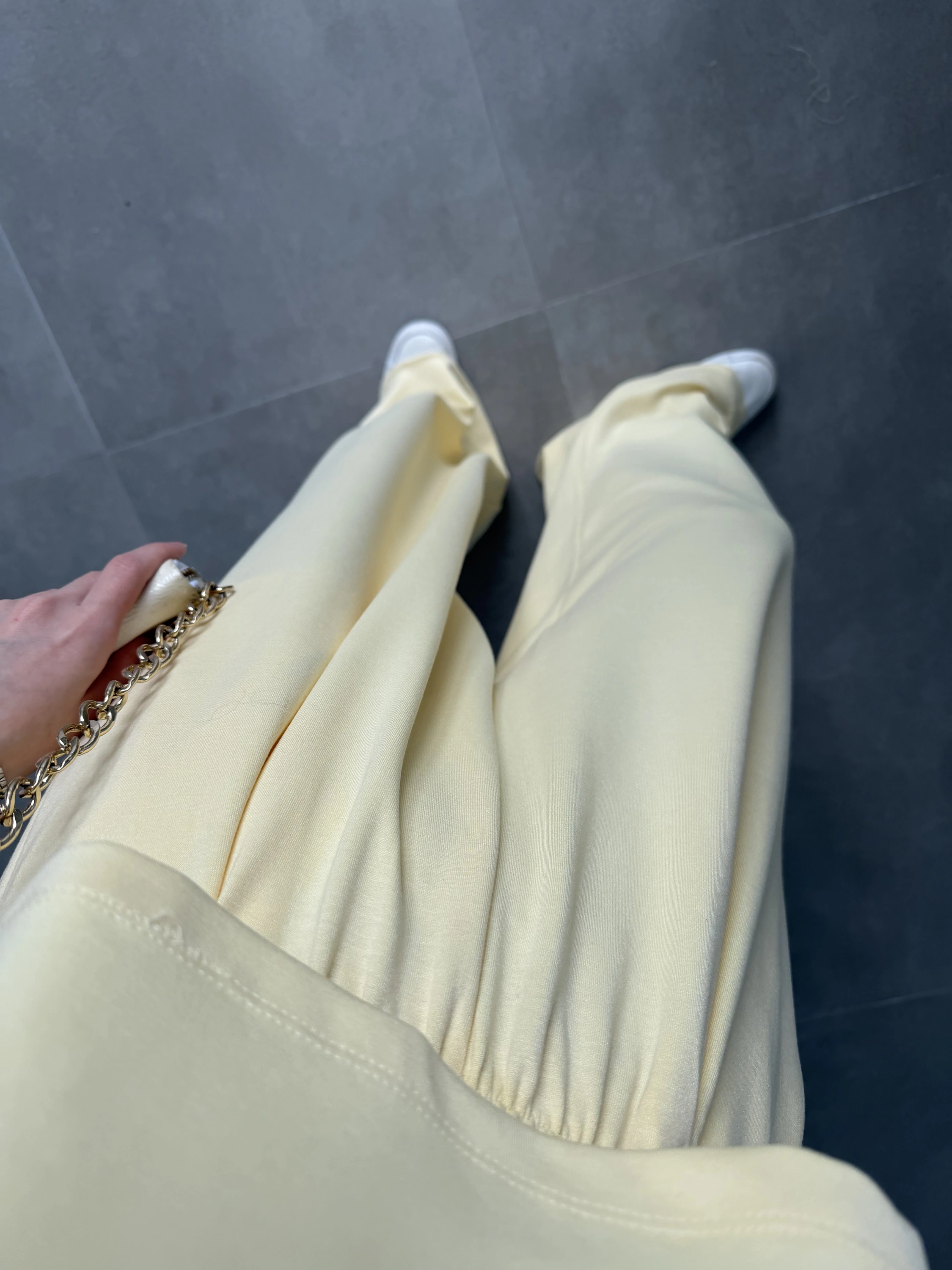 Oysh Modal Kumaş Beli Lastikli Sarı Crop Takım