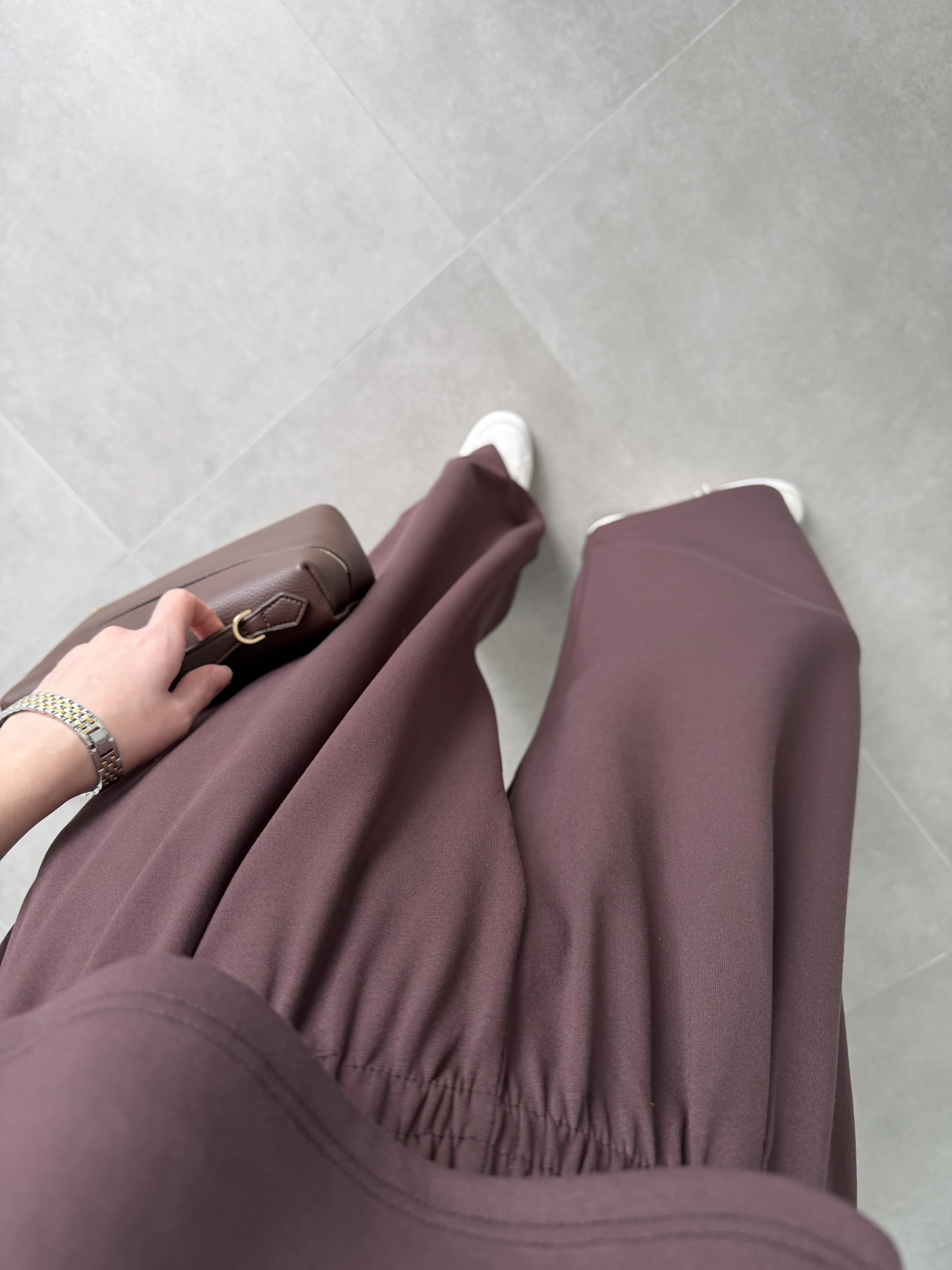 Oysh Modal Kumaş Beli Lastikli Kahve Crop Takım