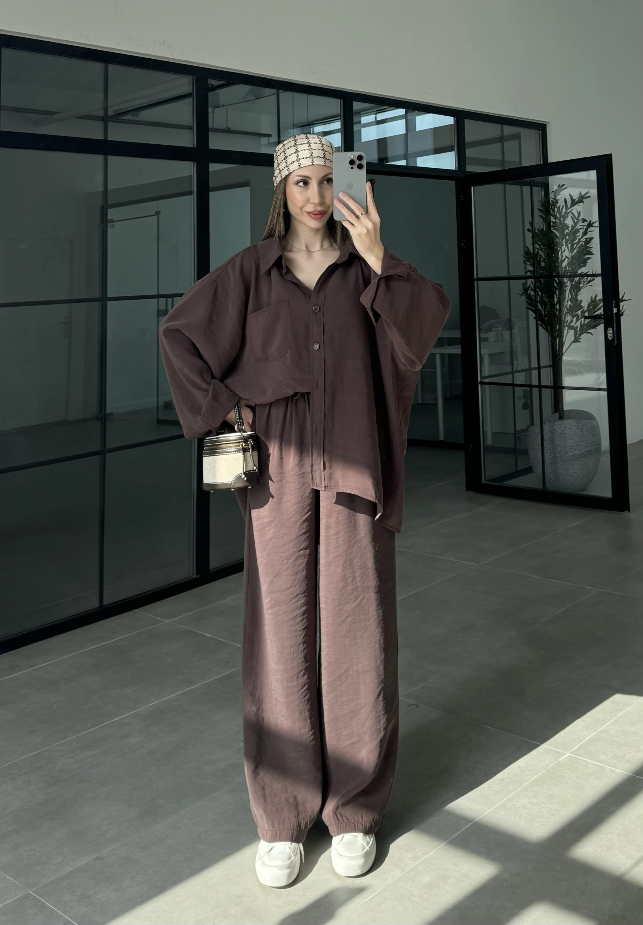 Fav Tensel Kumaş Oversize Kahve Palazzo Takım