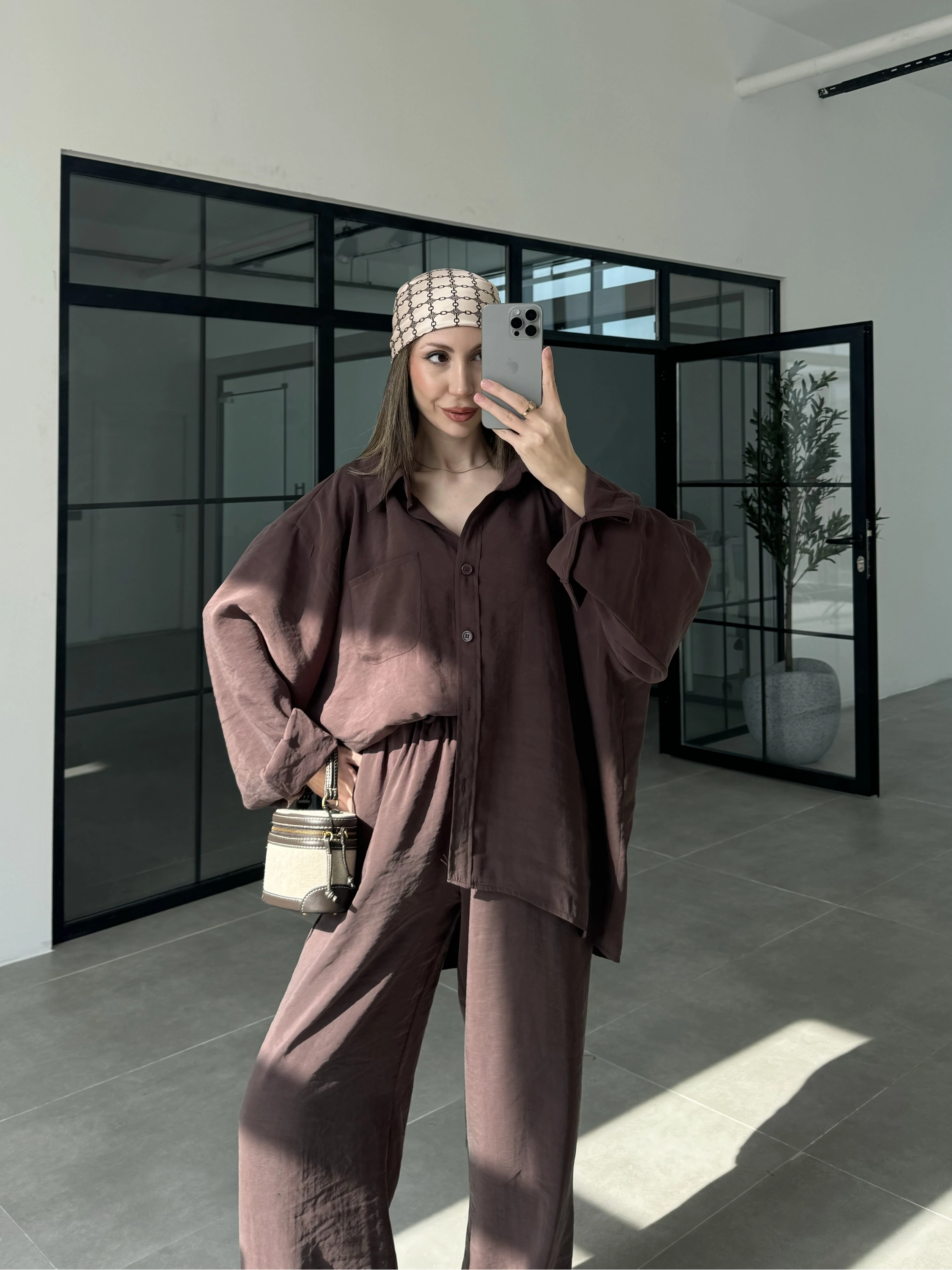Fav Tensel Kumaş Oversize Kahve Palazzo Takım
