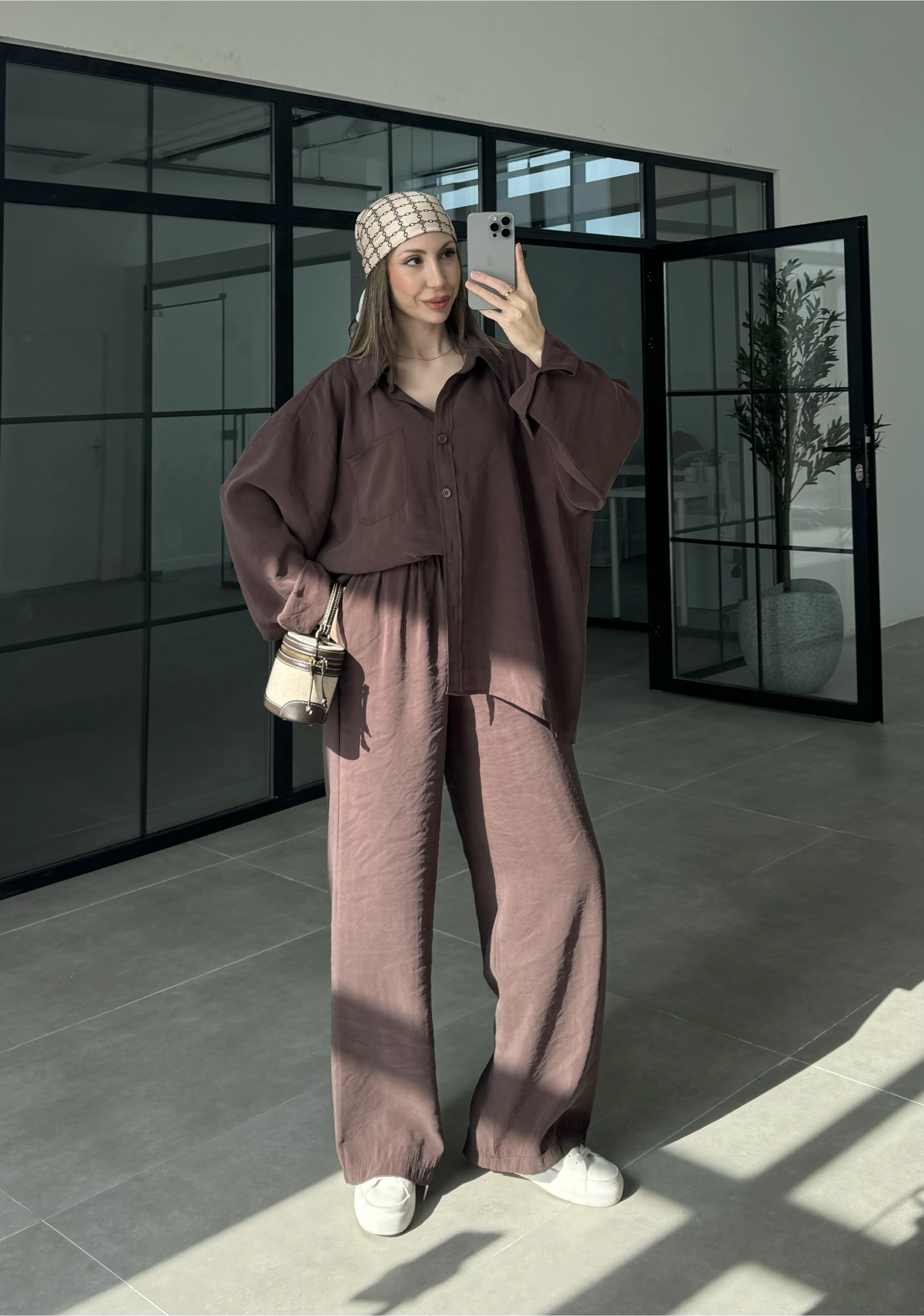 Fav Tensel Kumaş Oversize Kahve Palazzo Takım