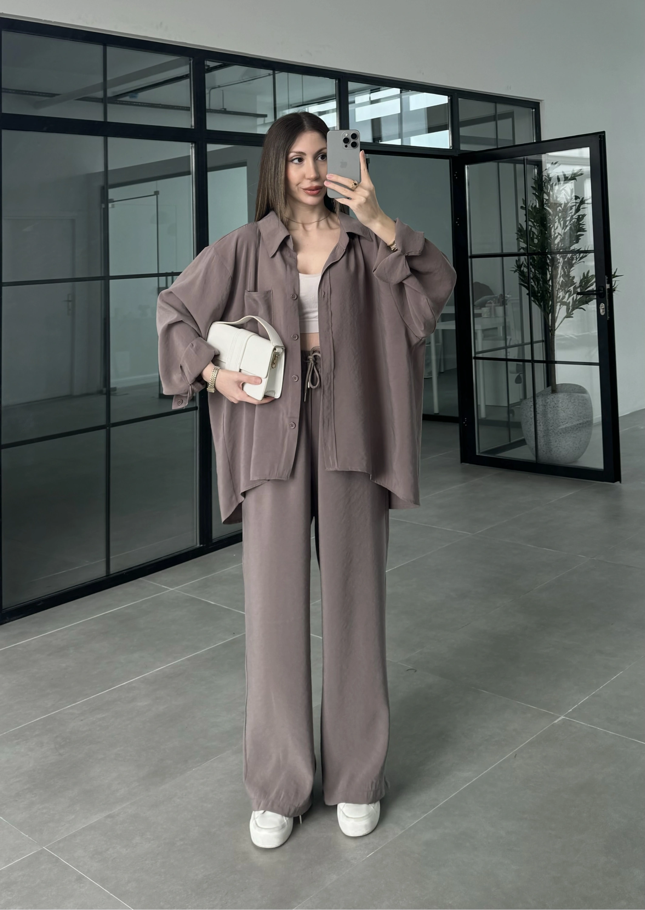 Fav Tensel Kumaş Oversize Vizon Palazzo Takım