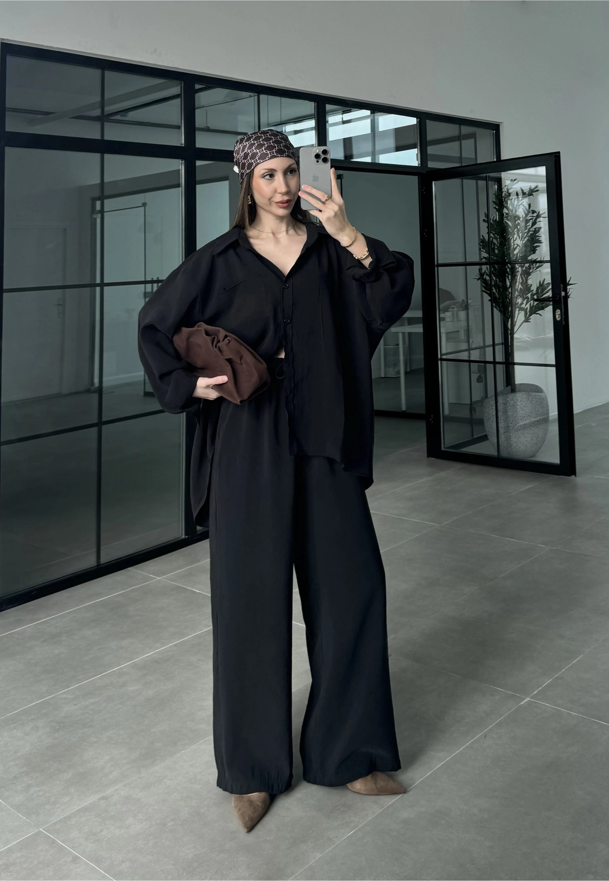 Fav Tensel Kumaş Oversize Siyah Palazzo Takım