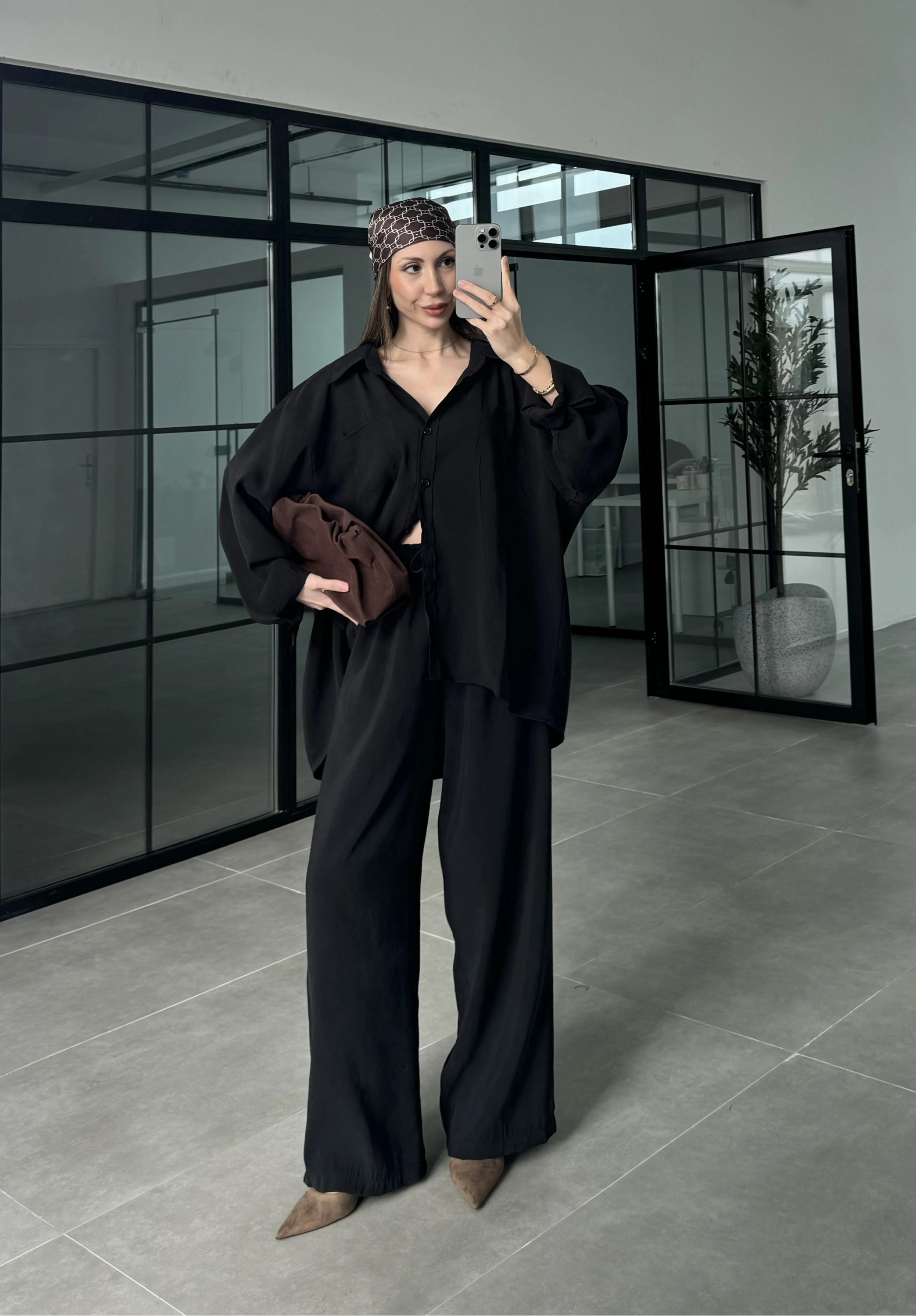 Fav Tensel Kumaş Oversize Siyah Palazzo Takım
