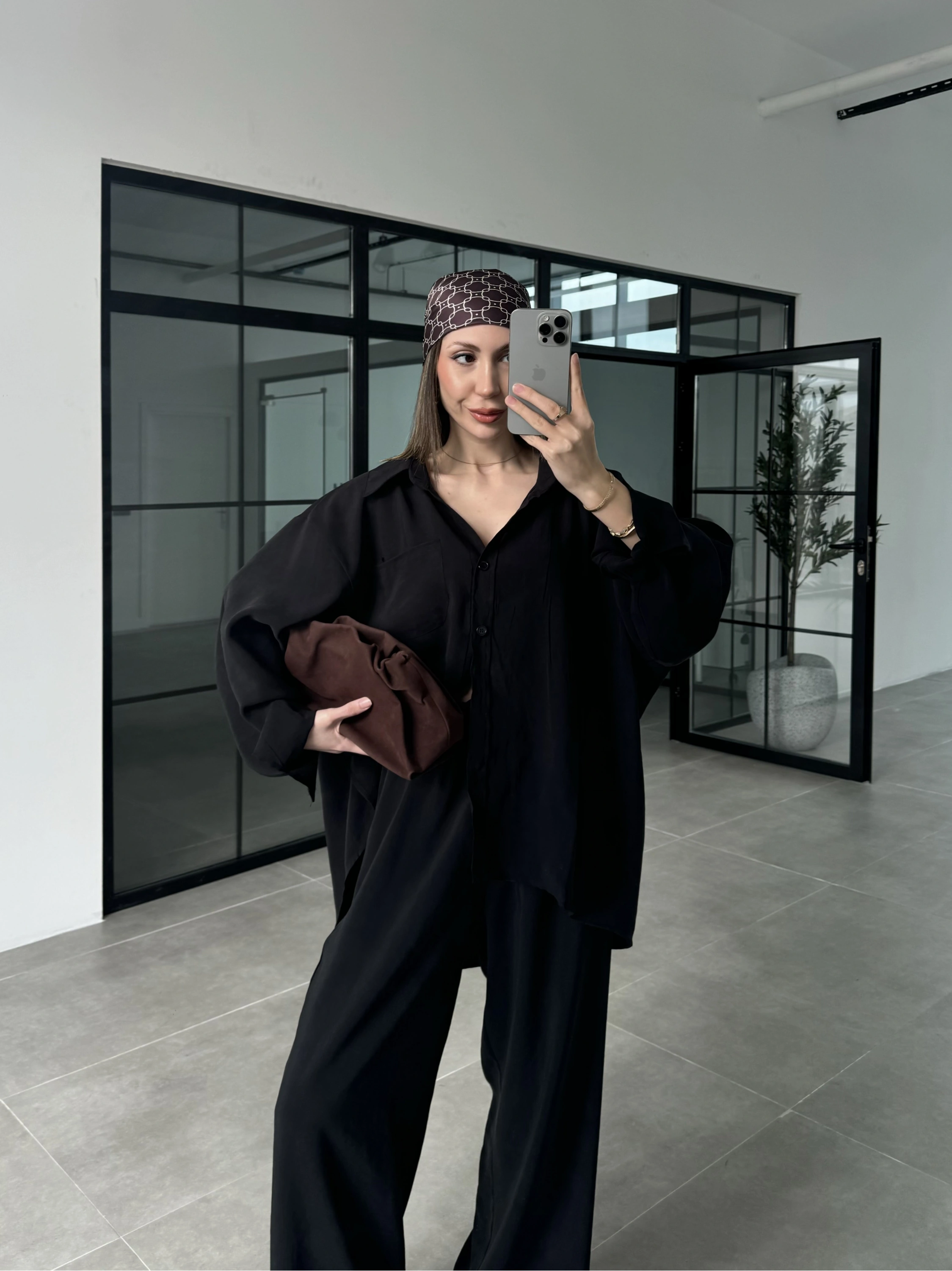 Fav Tensel Kumaş Oversize Siyah Palazzo Takım