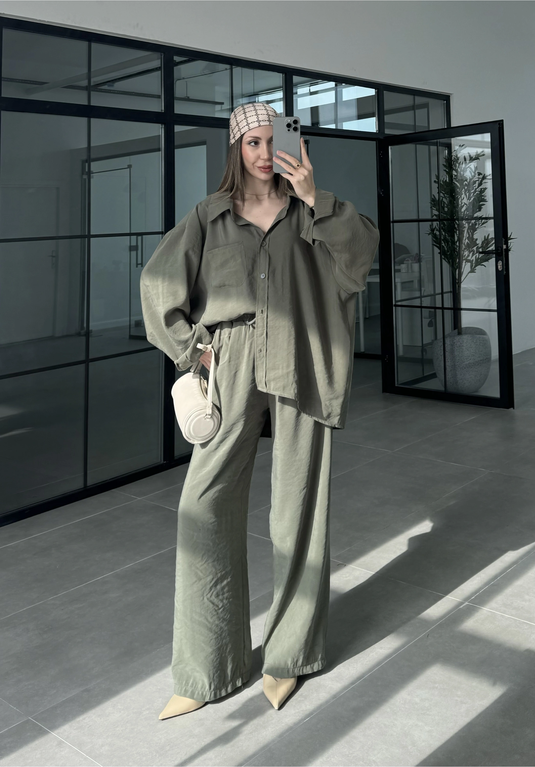 Fav Tensel Kumaş Oversize Haki Palazzo Takım