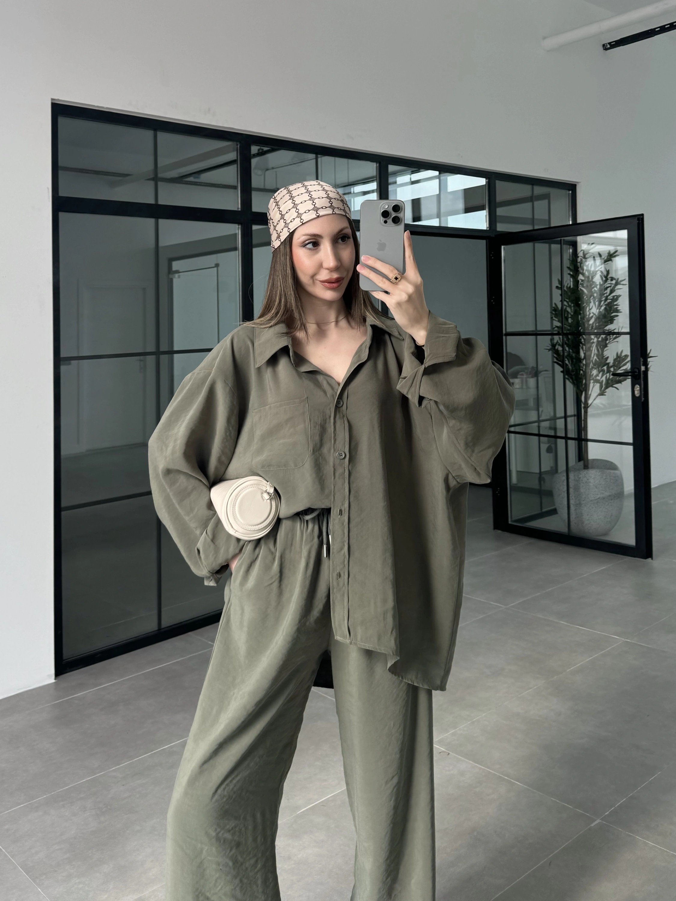 Fav Tensel Kumaş Oversize Haki Palazzo Takım