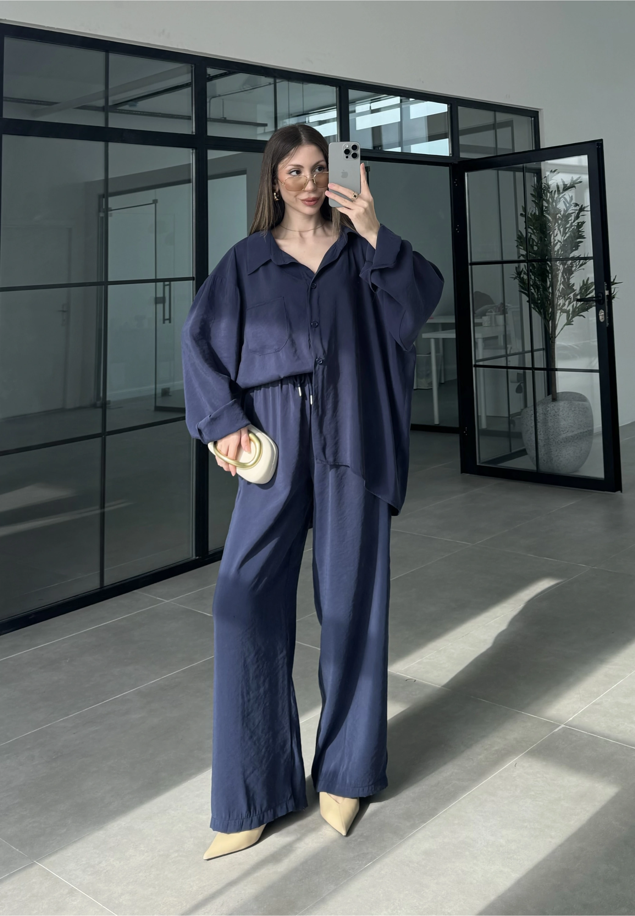 Fav Tensel Kumaş Oversize Lacivert Palazzo Takım