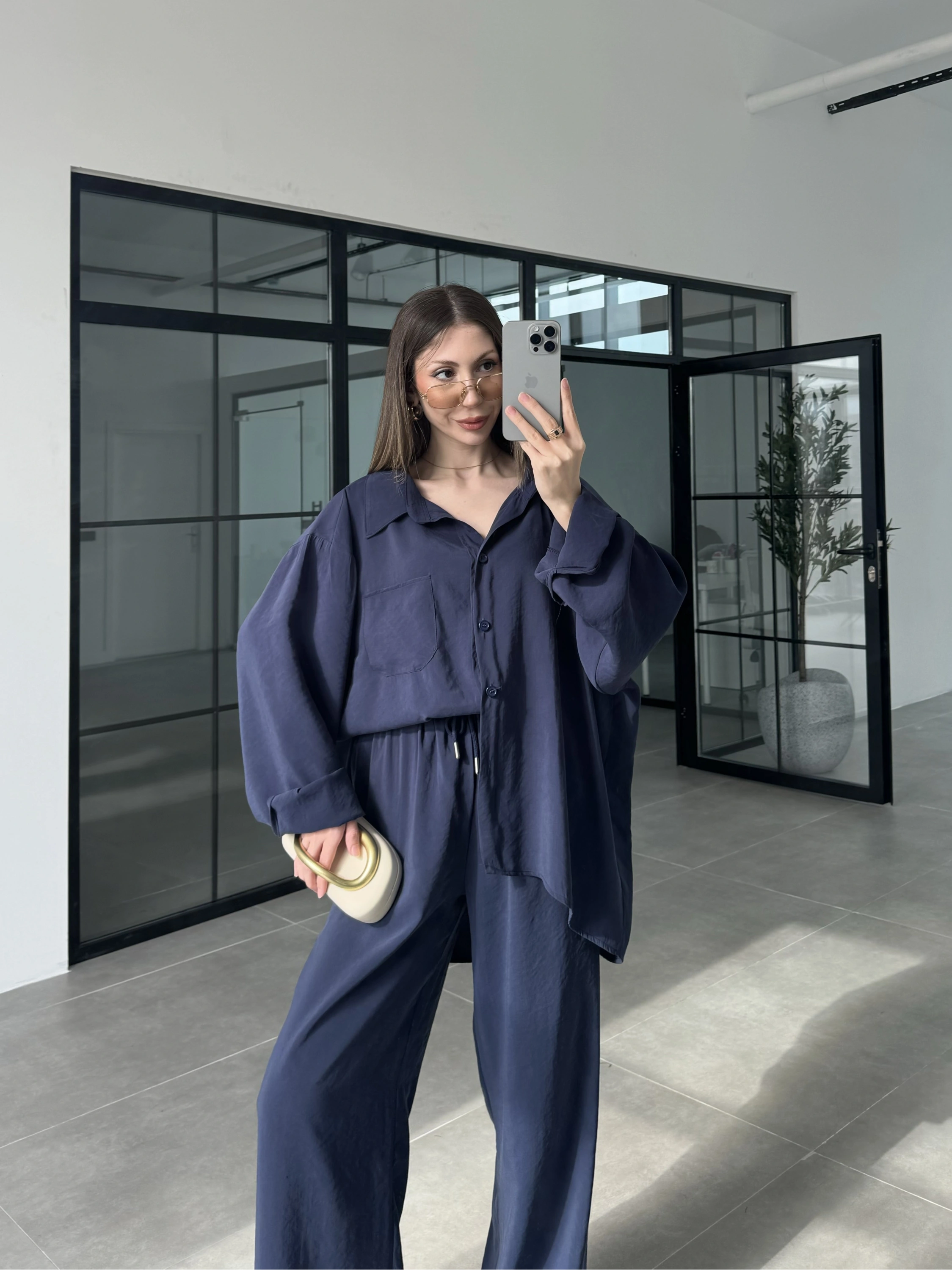 Fav Tensel Kumaş Oversize Lacivert Palazzo Takım